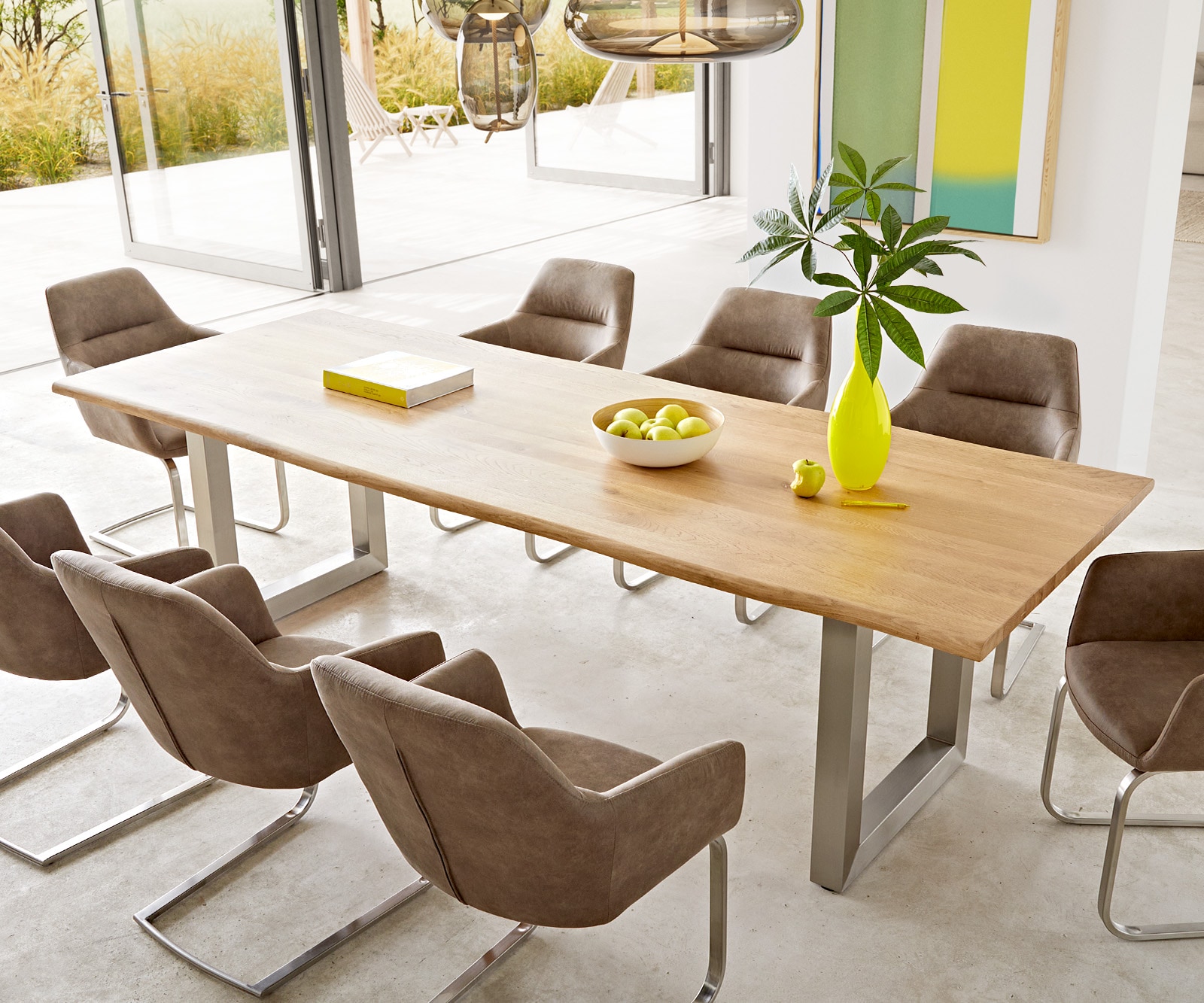 Table-à-manger Edge 260x100x2,5-3 chêne nature acier inoxydable large Live-Edge Table-à-manger Edge 260x100x2,5-3 chêne nature acier inoxydable large Live-Edge