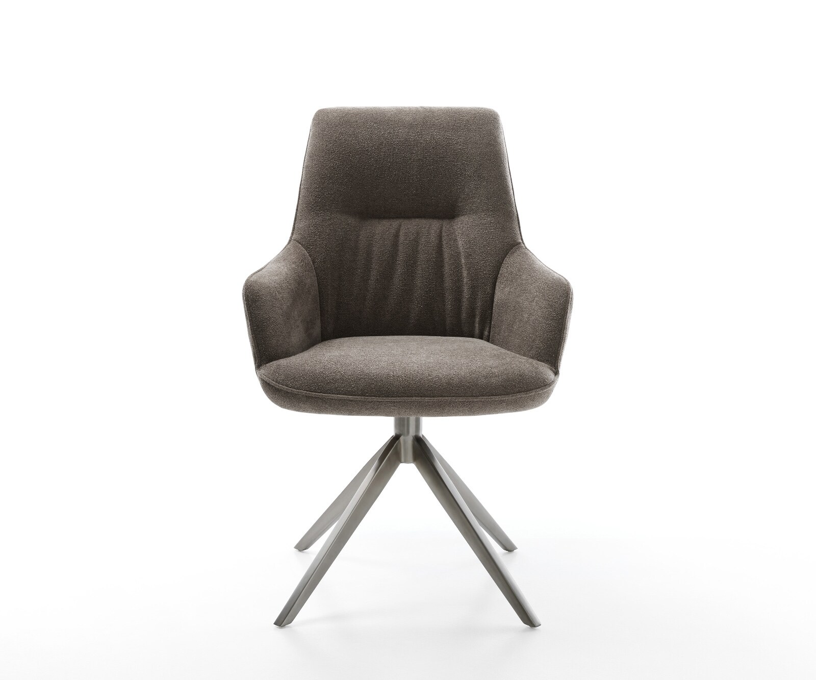 Chaise-pivotante Zelia-Flex avec accoudoirs tissu structuré doux taupe pied croisé large grafiete pivotement sur 360° fonction bascule ressorts ensachés 1