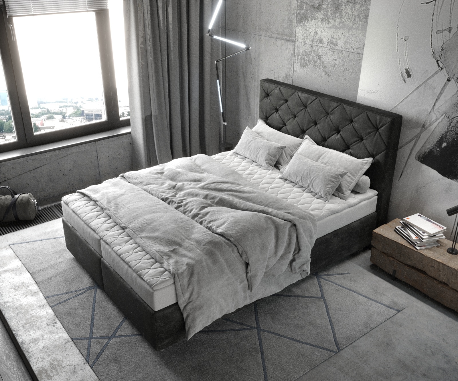 Lit à sommier tapissier Dream-Great 140x200 Microfibre Anthracite Vintage 3 Lit à sommier tapissier Dream-Great 140x200 Microfibre Anthracite Vintage 3