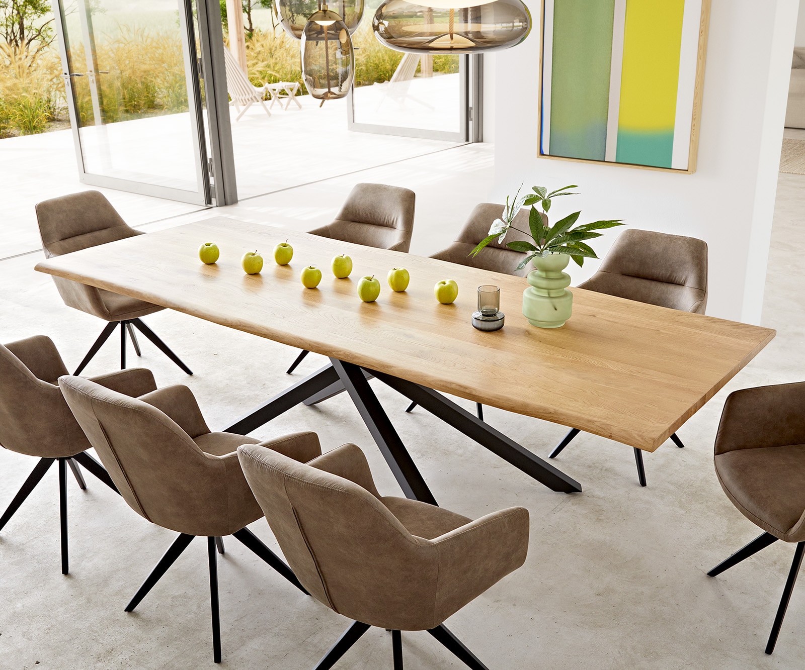 Table à manger Edge 260x100x2,5-3 chêne nature cadre croisé rectangle noir Live-Edge Table à manger Edge 260x100x2,5-3 chêne nature cadre croisé rectangle noir Live-Edge