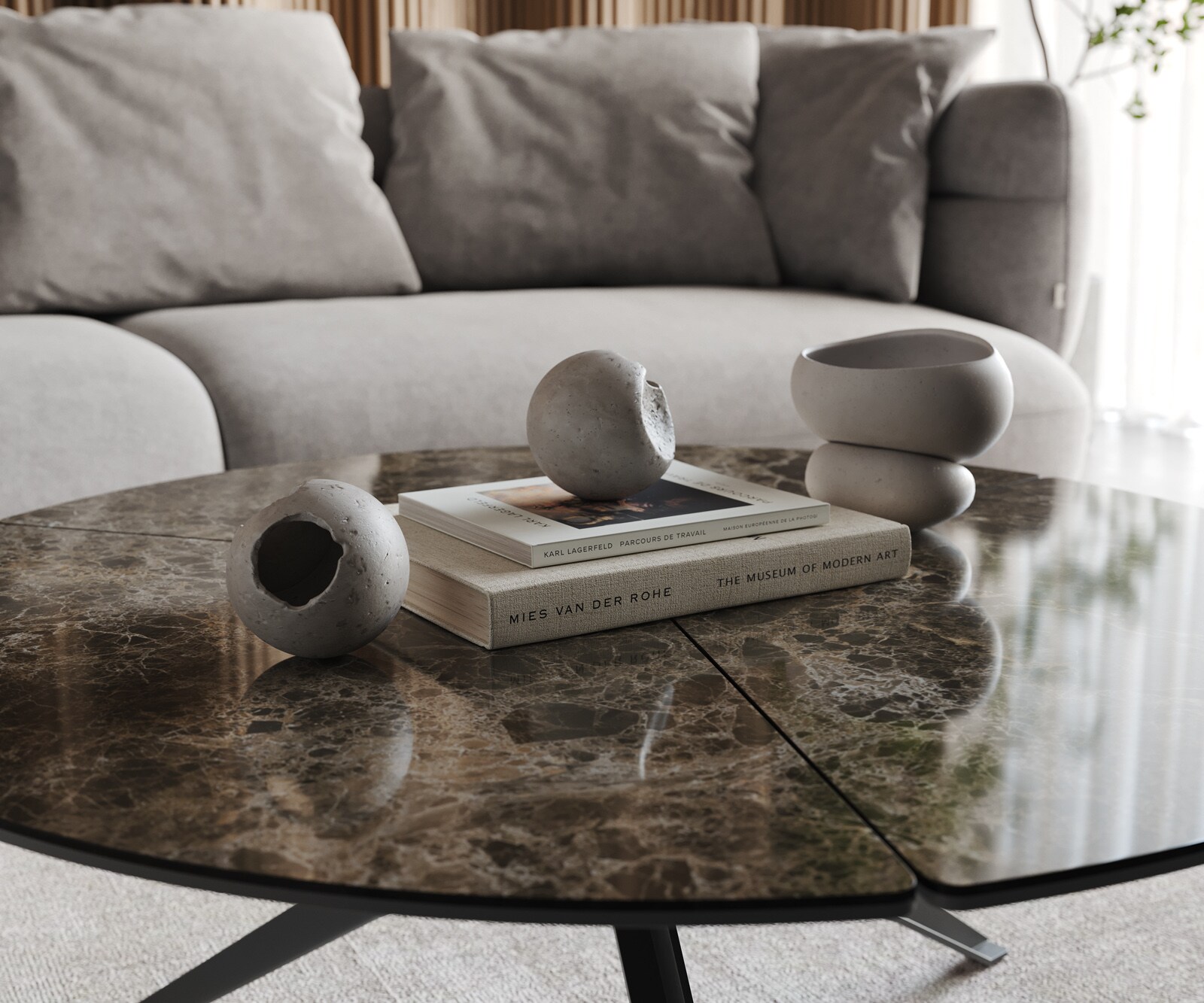 Table-basse Delron 90x90 cm Céramique Emperador Extra Lucidato Marron foncé Pied croisé plat Métal Noir 4