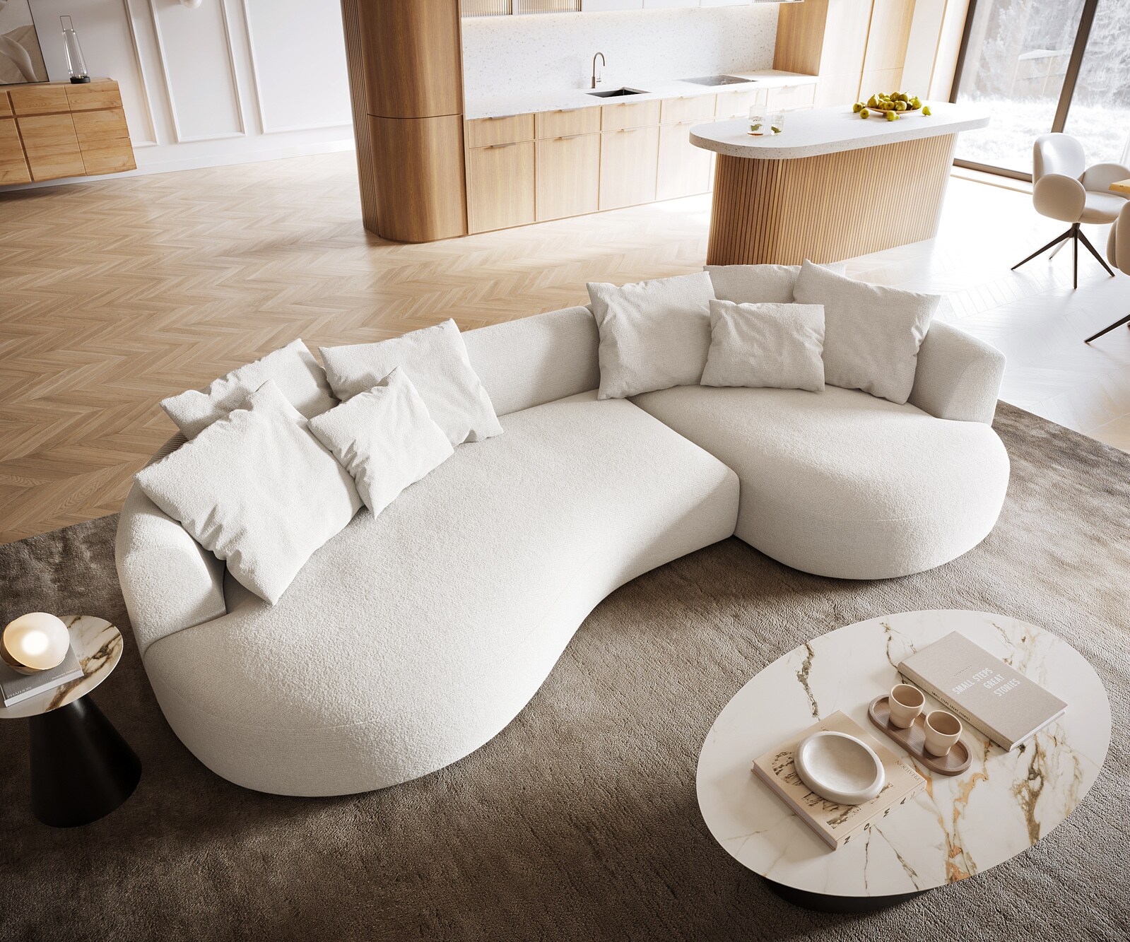 Canapé-Canapé Edina 330x170 cm Bouclé Soft Beige 4