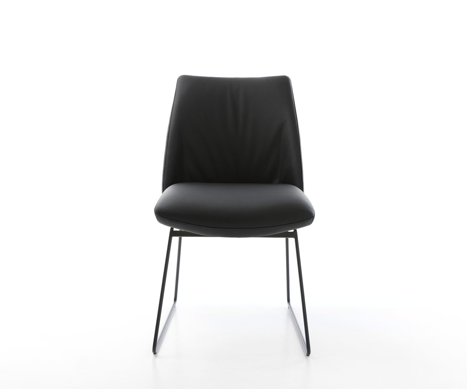 Chaise-de-salle-à-manger Elso-Flex cuir de vache noir pied trapèze noir ressorts ensachés 1