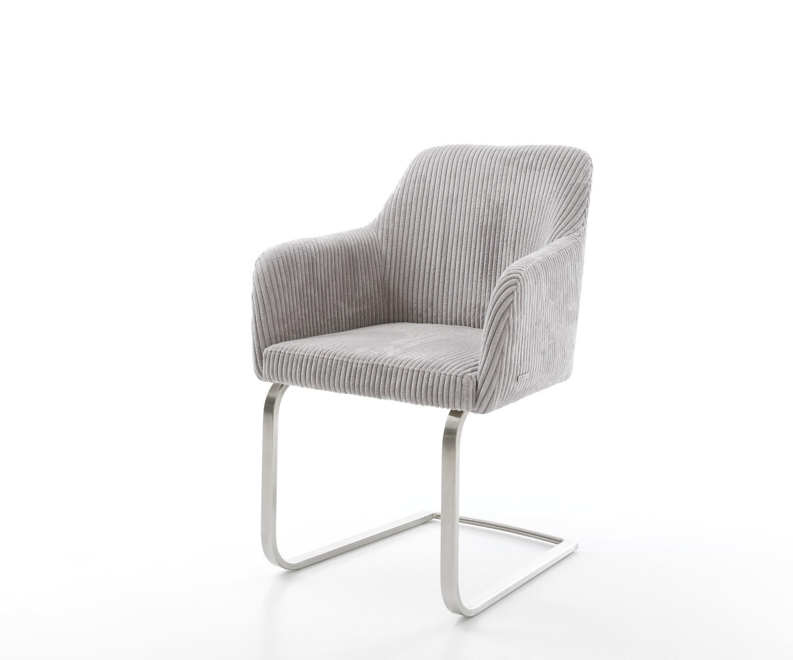 Cantilever Greg-Flex côtelé gris argenté pied cantilever plat acier inoxydable brossé ressorts ensachés