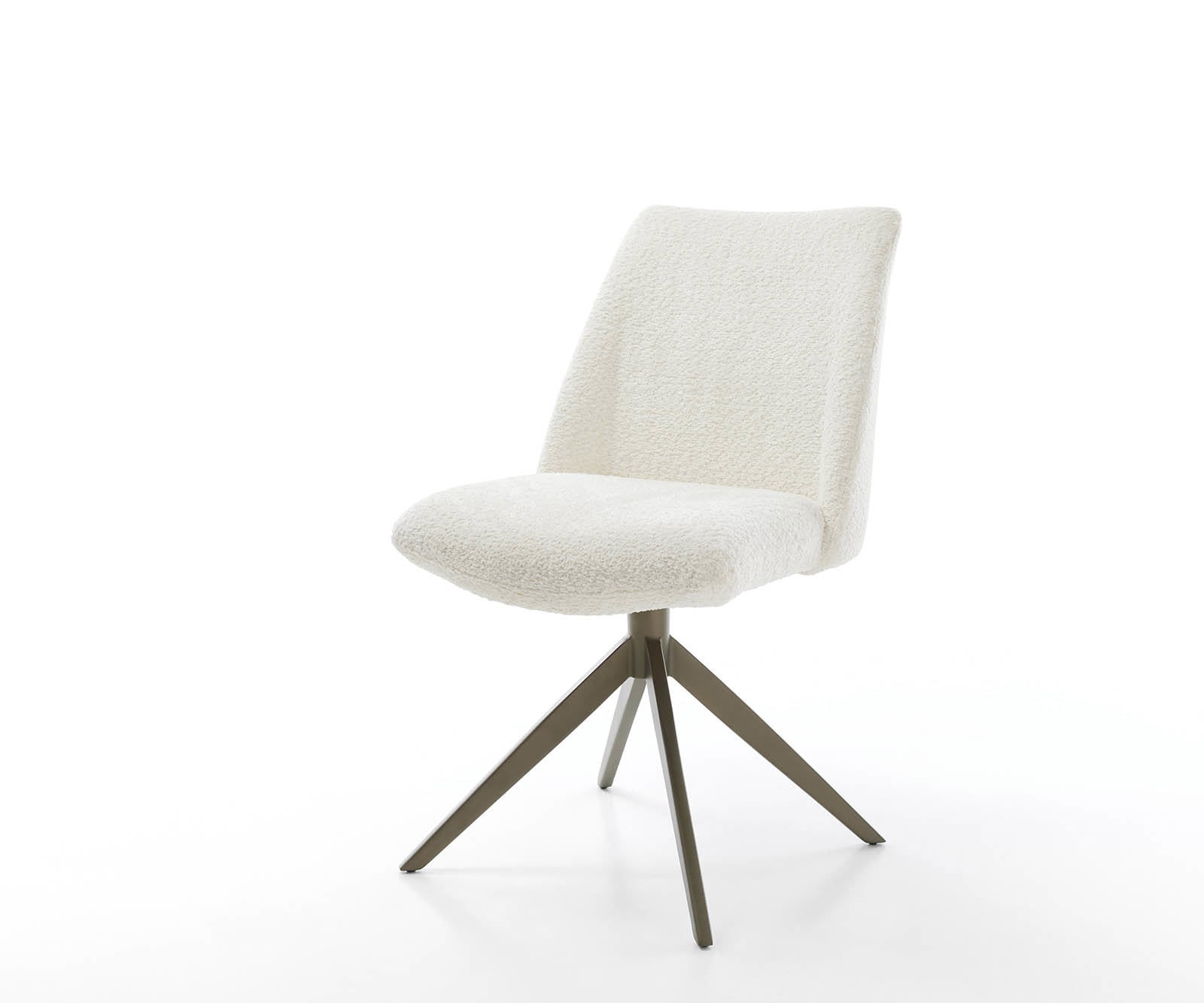 Chaise-pivotante Elso-Flex bouclé blanc pied croisé large aspect titane pivotement sur 360° ressorts ensachés Chaise-pivotante Elso-Flex bouclé blanc pied croisé large aspect titane pivotement sur 360° ressorts ensachés