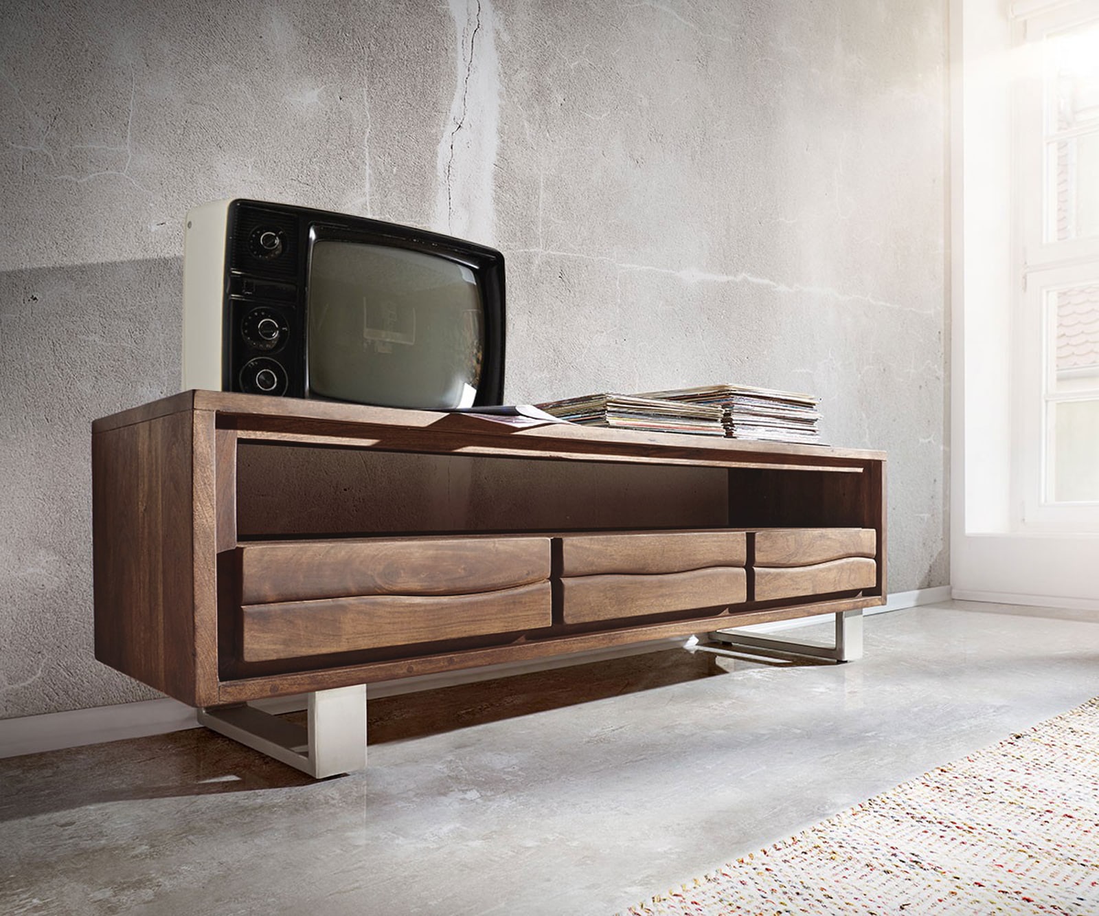 Table-TV Live-Edge Acacia 190 cm avec tiroirs bord d'arbre 2 Table-TV Live-Edge Acacia 190 cm avec tiroirs bord d'arbre 2