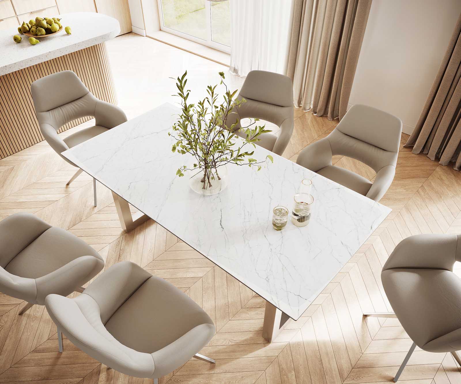 Table-à-manger Edge 200x100 céramique Laminam® statuarietto blanc inox large 3
