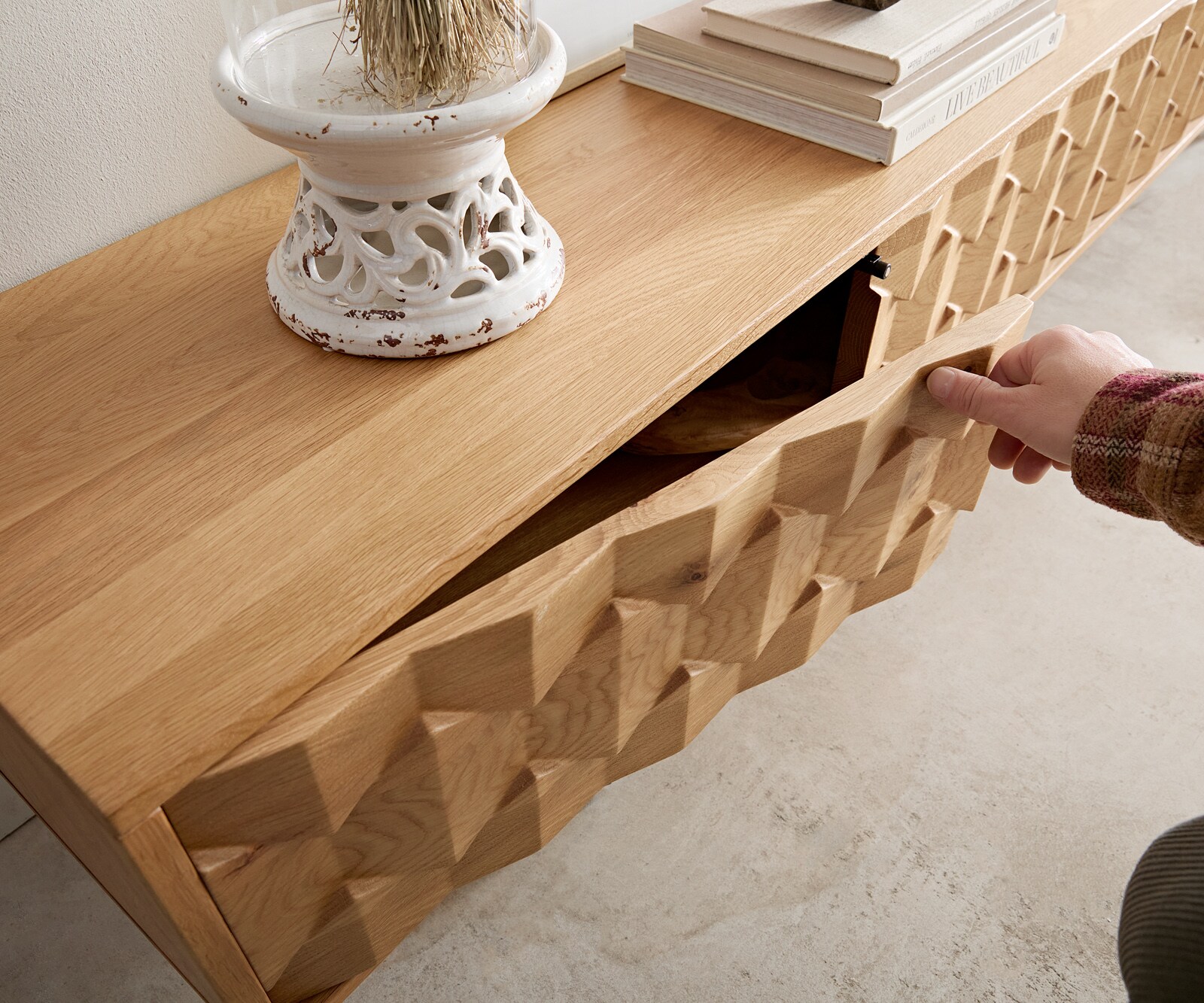Meuble-TV Fevo 220 cm chêne naturel 4 portes flottantes 4
