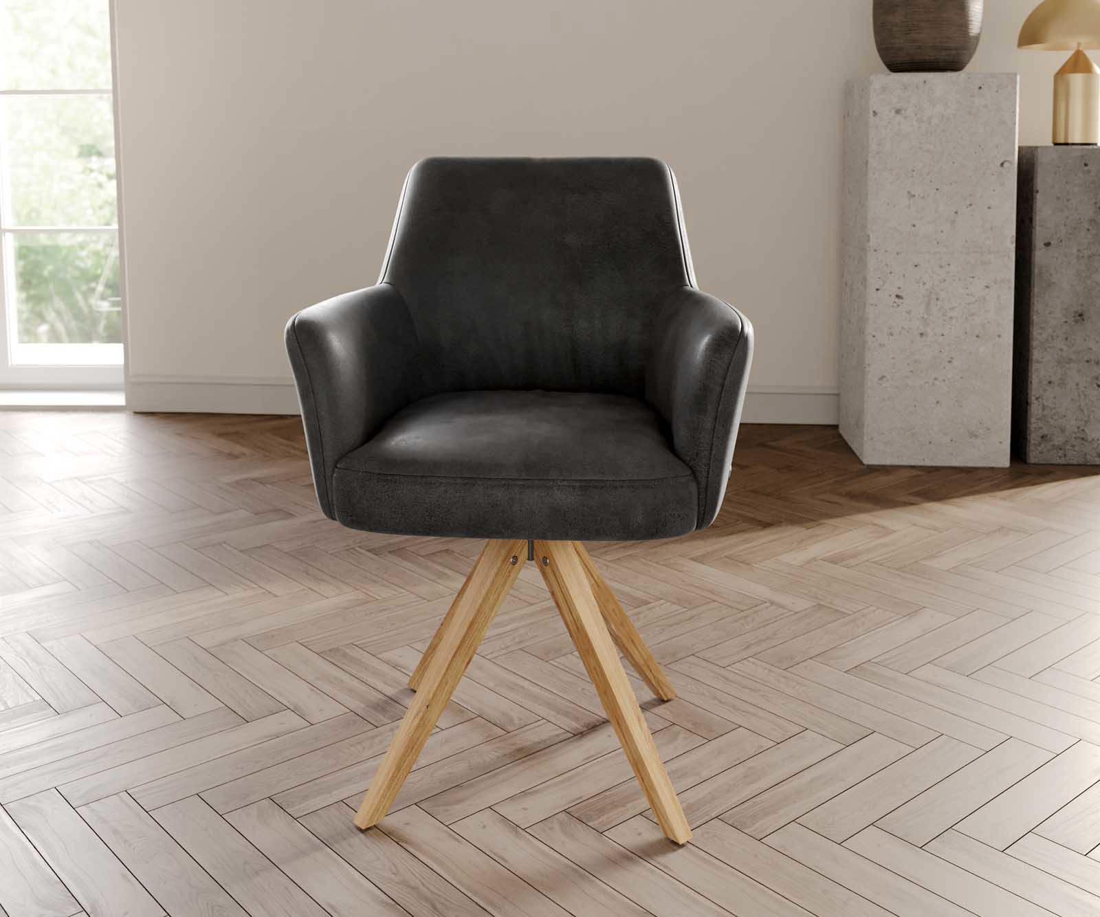 Chaise-pivotante Xana-Flex avec accoudoirs microvelours anthracite vintage pied en bois angulaire naturel pivotement sur 180° ressorts ensachés 1 Chaise-pivotante Xana-Flex avec accoudoirs microvelours anthracite vintage pied en bois angulaire naturel pivotement sur 180° ressorts ensachés 1