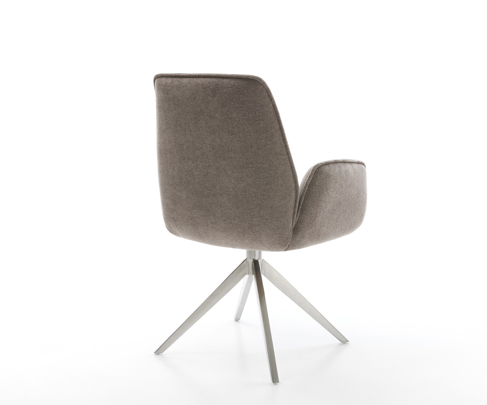 Chaise-pivotante Zoa-Flex tissu structuré doux taupe pied croisé large acier inoxydable pivotement sur 360° fonction bascule ressorts ensachés 4