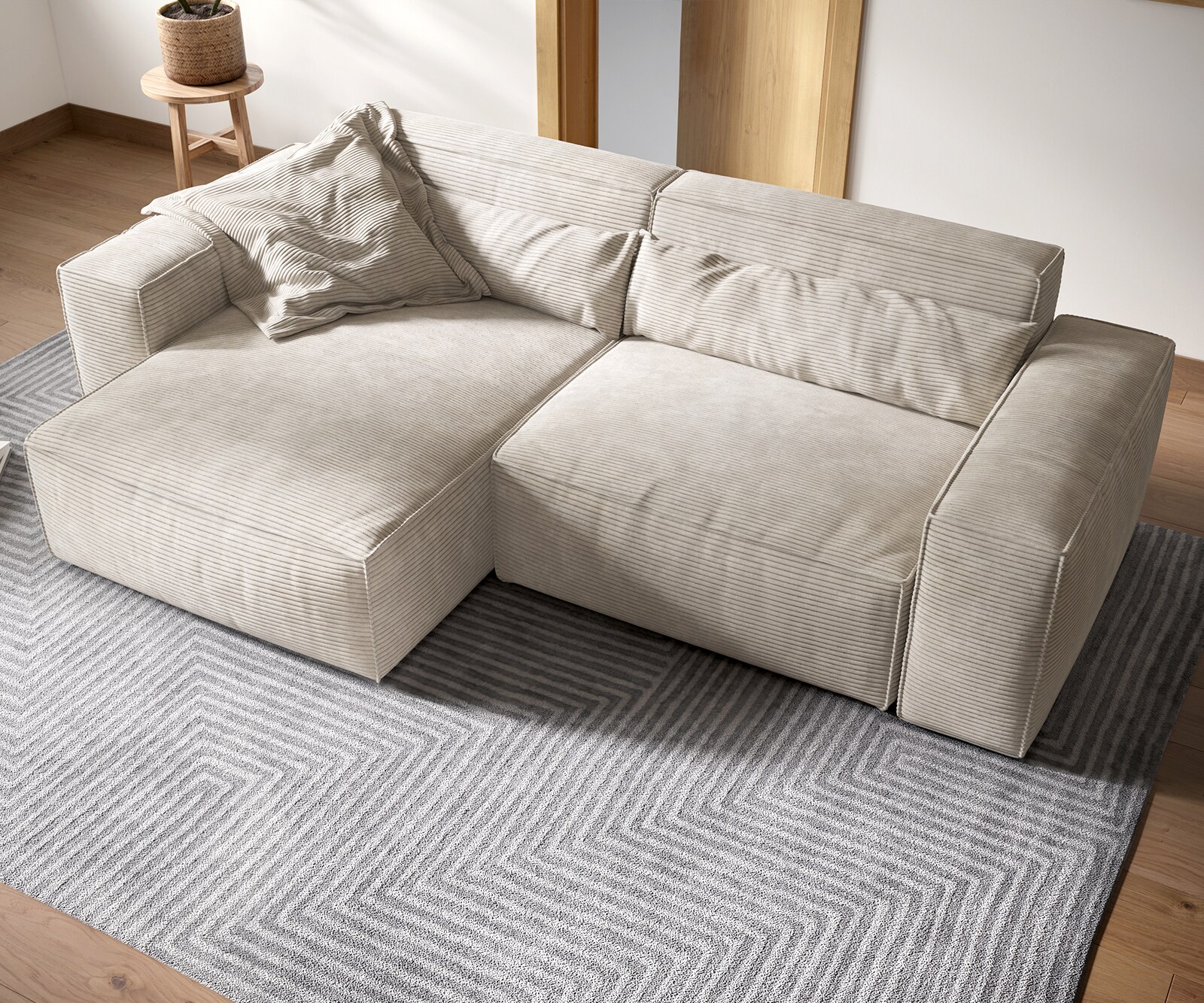 Canapé d'angle Sirpio XL 270x170 cm Velours côtelé Beige Recamiere variable 3