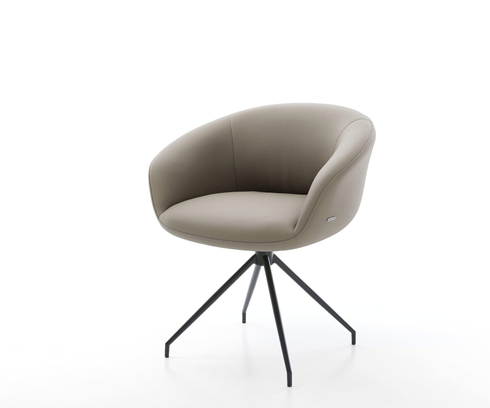 Chaise-pivotante Vinka-Flex avec accoudoirs cuir de vache couleur boue pied croisé conique noir pivotement sur 180° ressorts ensachés