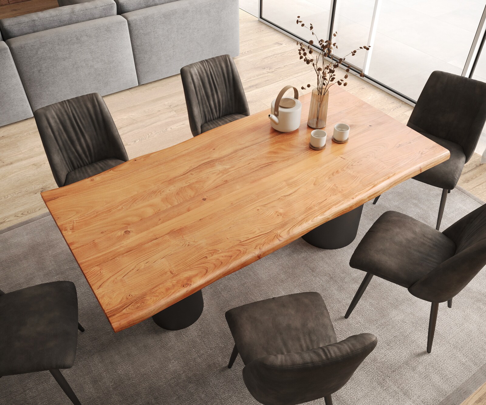 Table à manger Edge 200x100 acacia naturee Troa métal noir Live-Edge 4