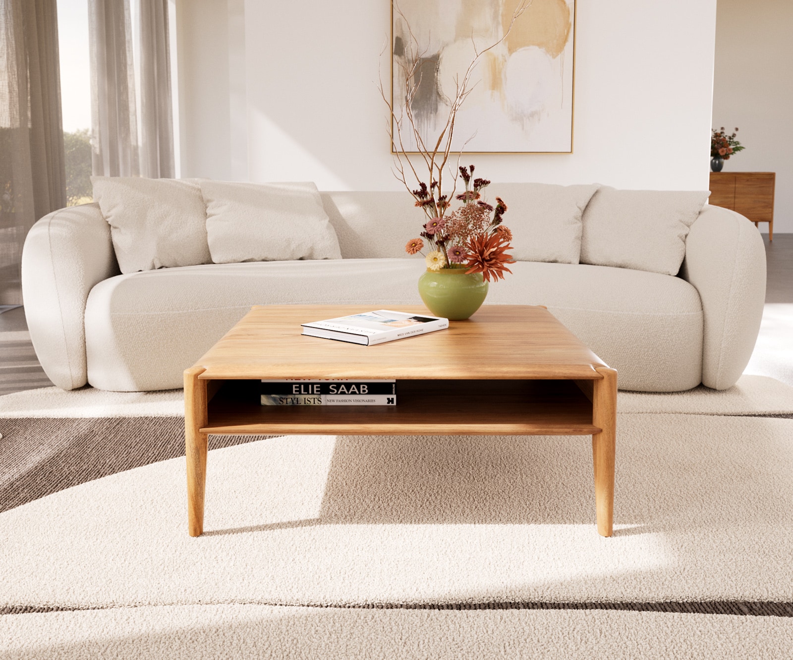 Table-basse Simcha 90x90 cm acacia naturel 1 compartiment 1 Table-basse Simcha 90x90 cm acacia naturel 1 compartiment 1