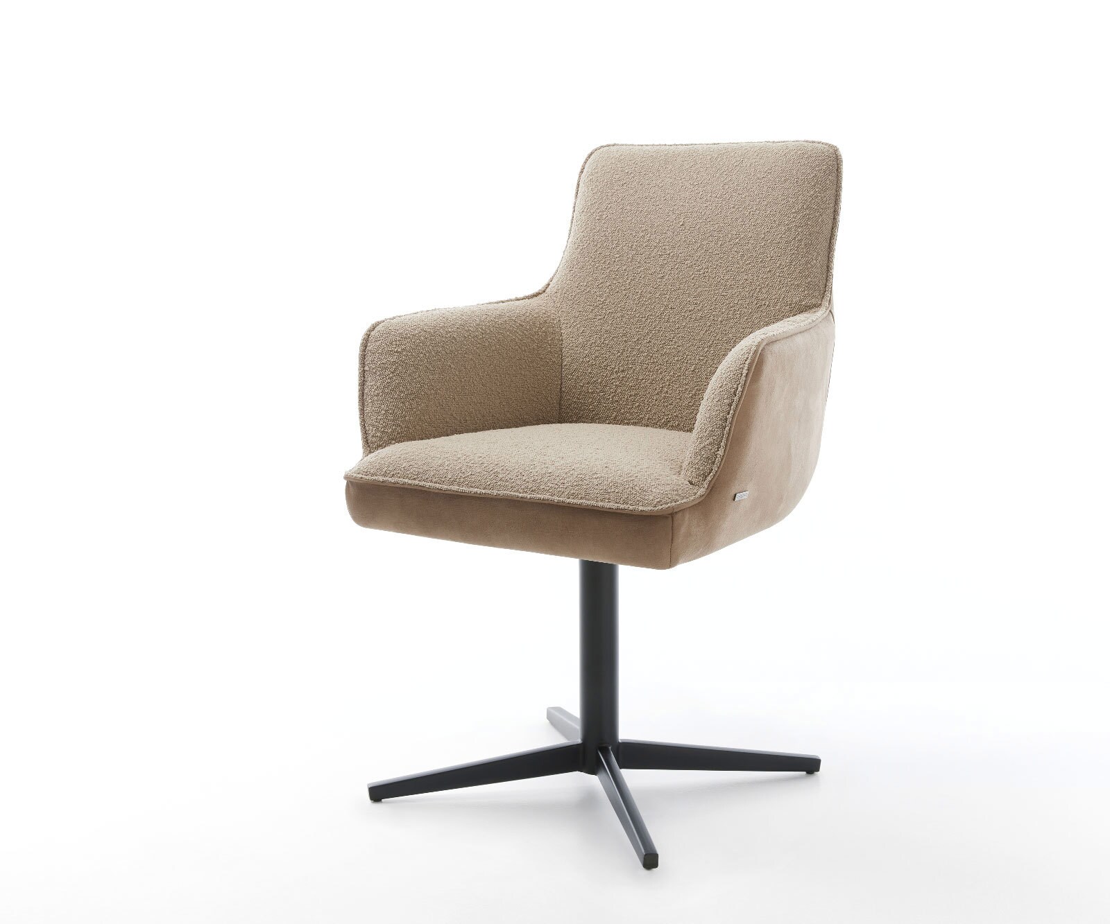 Chaise-pivotante Heira-Flex avec accoudoirs tissu mixte couleur boue pied de chaise 4 branches noir pivotement sur 360° ressorts ensachés