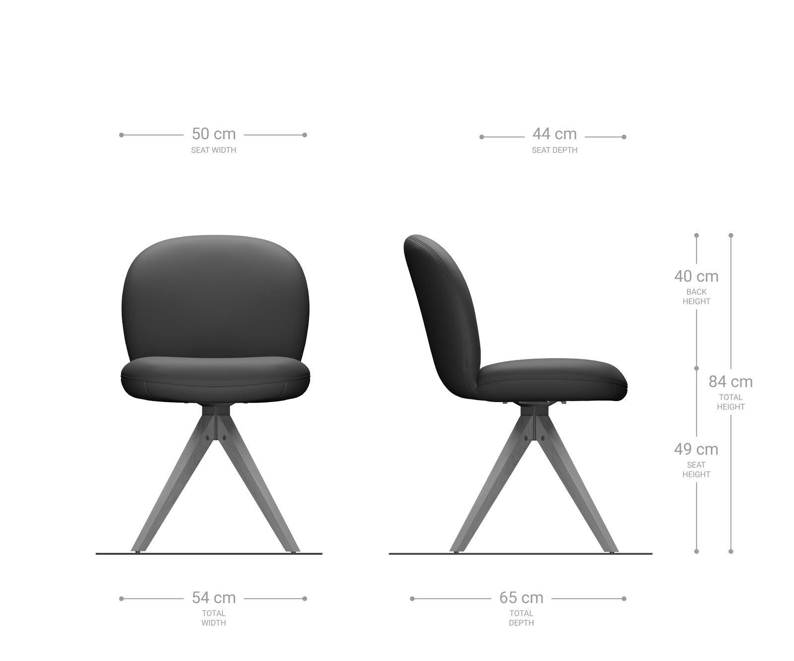 Chaise-pivotante Nube-Flex cuir de vache couleur boue pied en bois angulaire naturel pivotement sur 180° ressorts ensachés 6