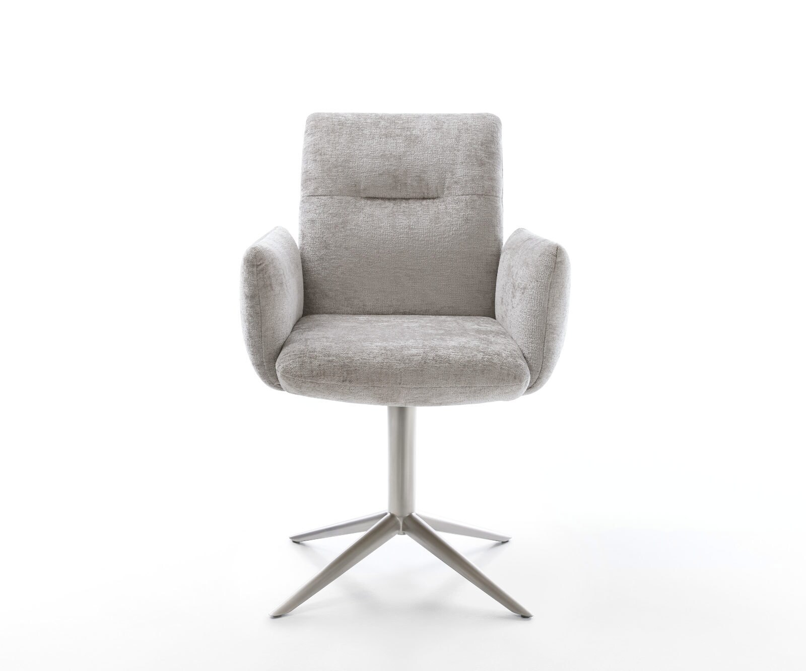 Chaise-pivotante Jova-Flex avec accoudoirs chenille gris argenté pied de chaise 4 branches acier inoxydable brossé pivotement sur 360° fonction bascule ressorts ensachés 2