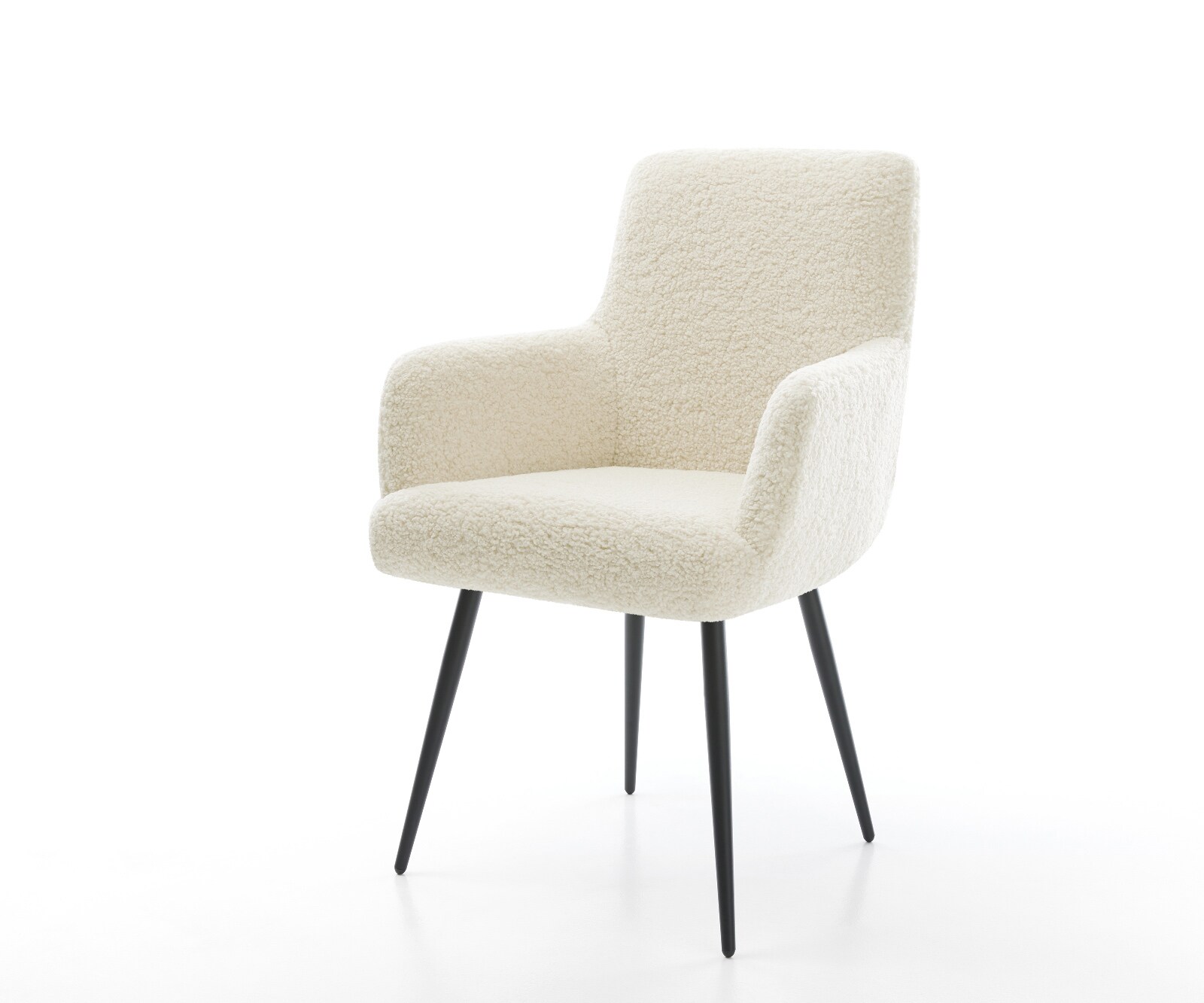 Chaise-de-salle-à-manger Heira-Flex avec accoudoirs tissu teddy beige 4 pieds coniques noir resorts ensachés