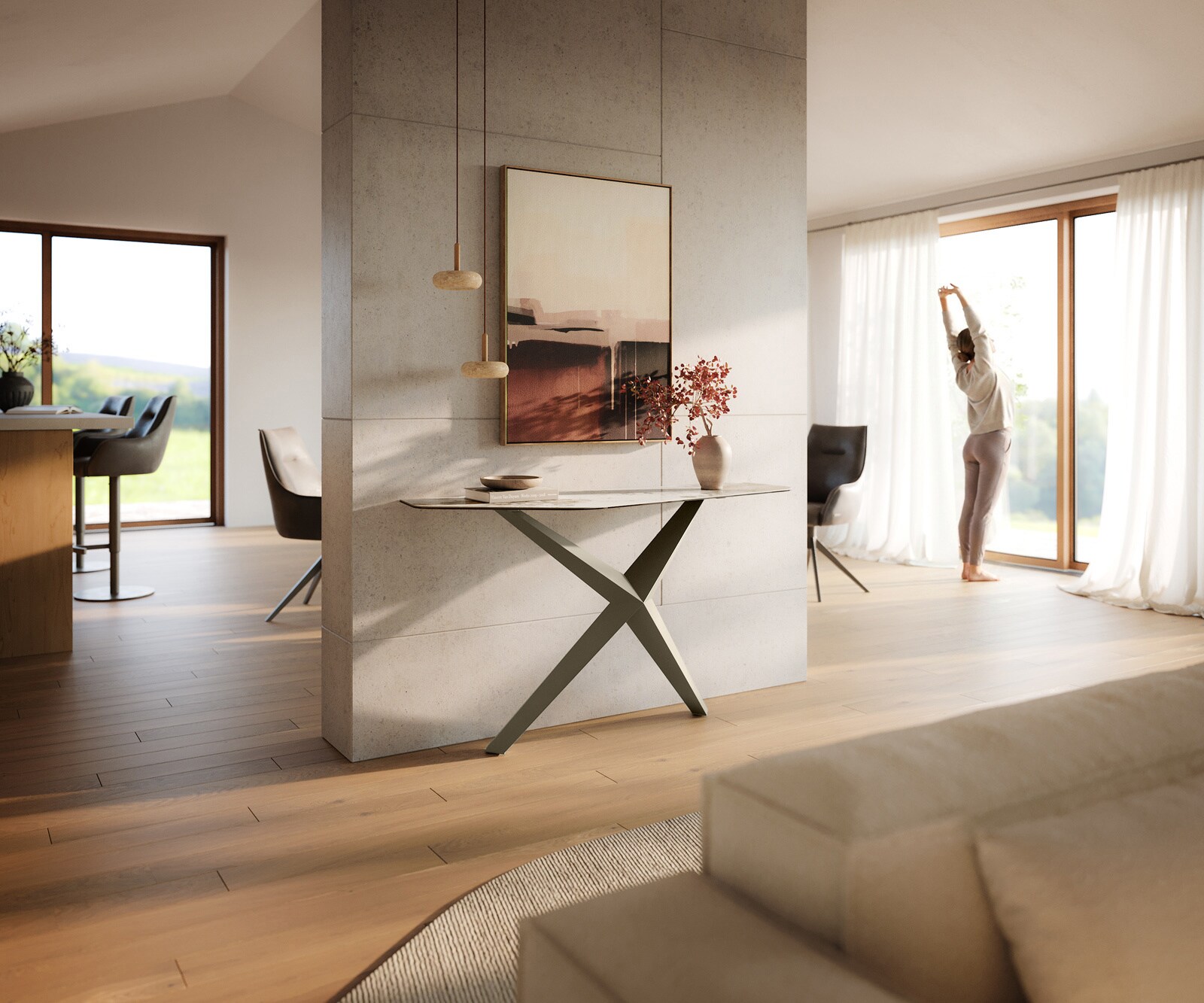 Console Edge Polygonal 140x50 cm Céramique Minas Melange Weiß-Beige Zentharo Métal Effektfinish Titan 6