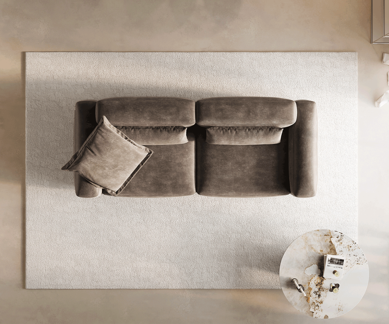 Bigsofa Freestyle 280x110 cm Tissu microfibre Taupe Vintage couture plate 5