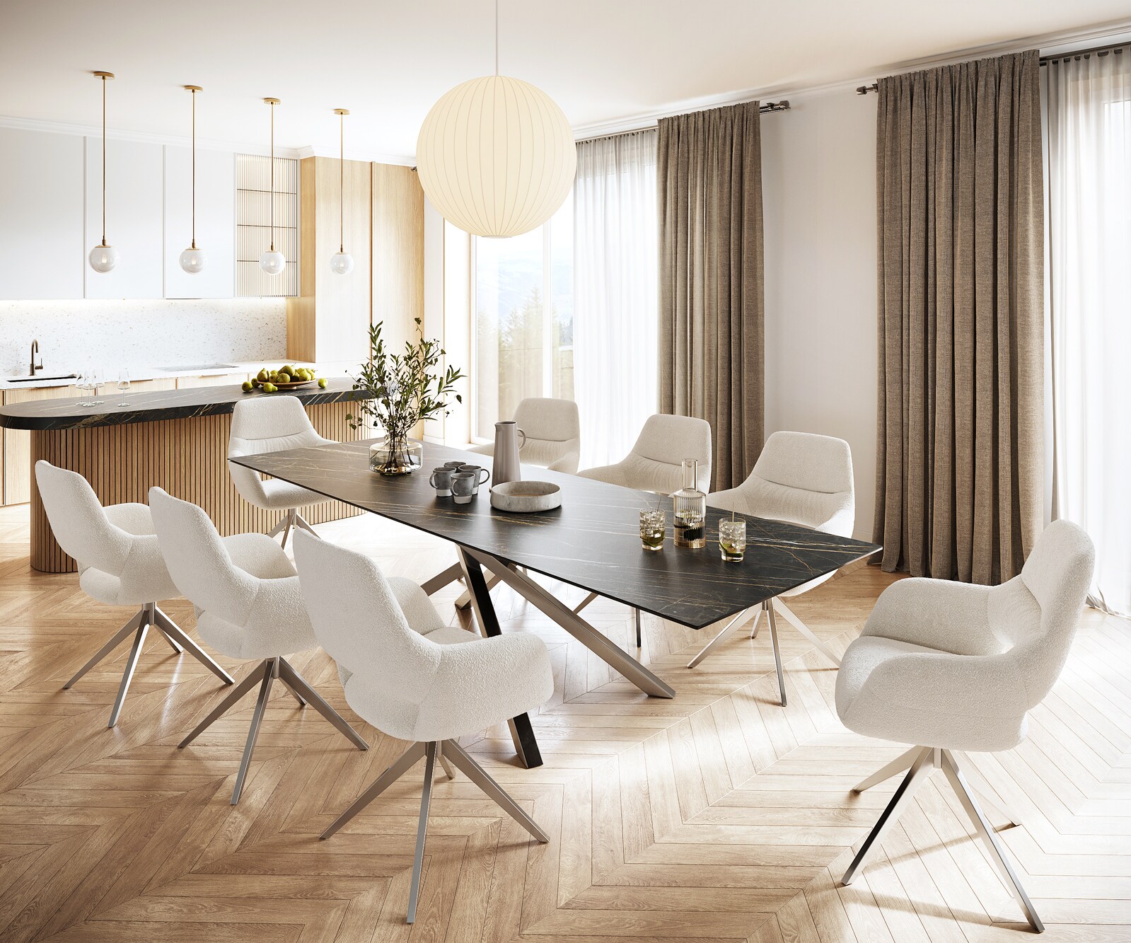 Table-à-manger Edge 300x100cm Laminam® céramique marron pieds milieu croisé argent 5