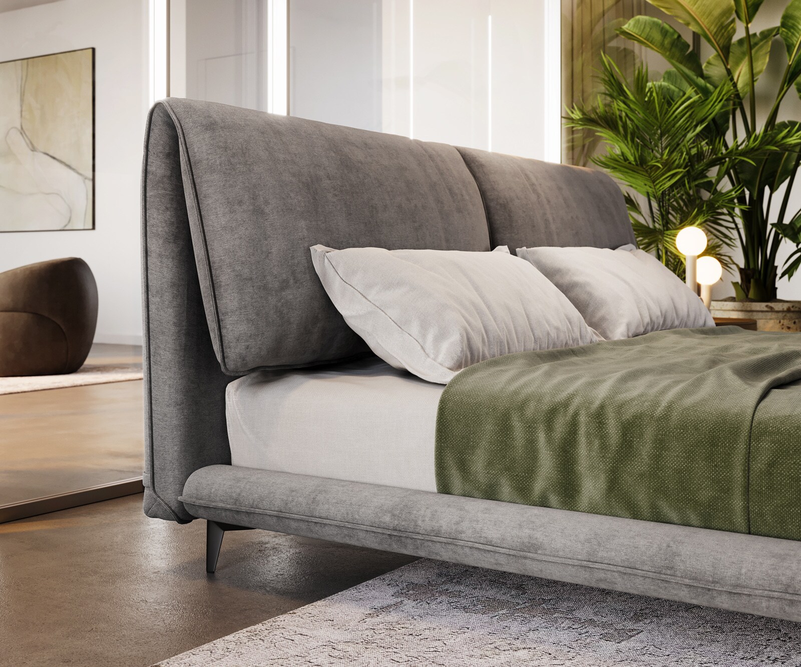 Sommier rembourré Cusino 140x200 cm microfibre grise 4