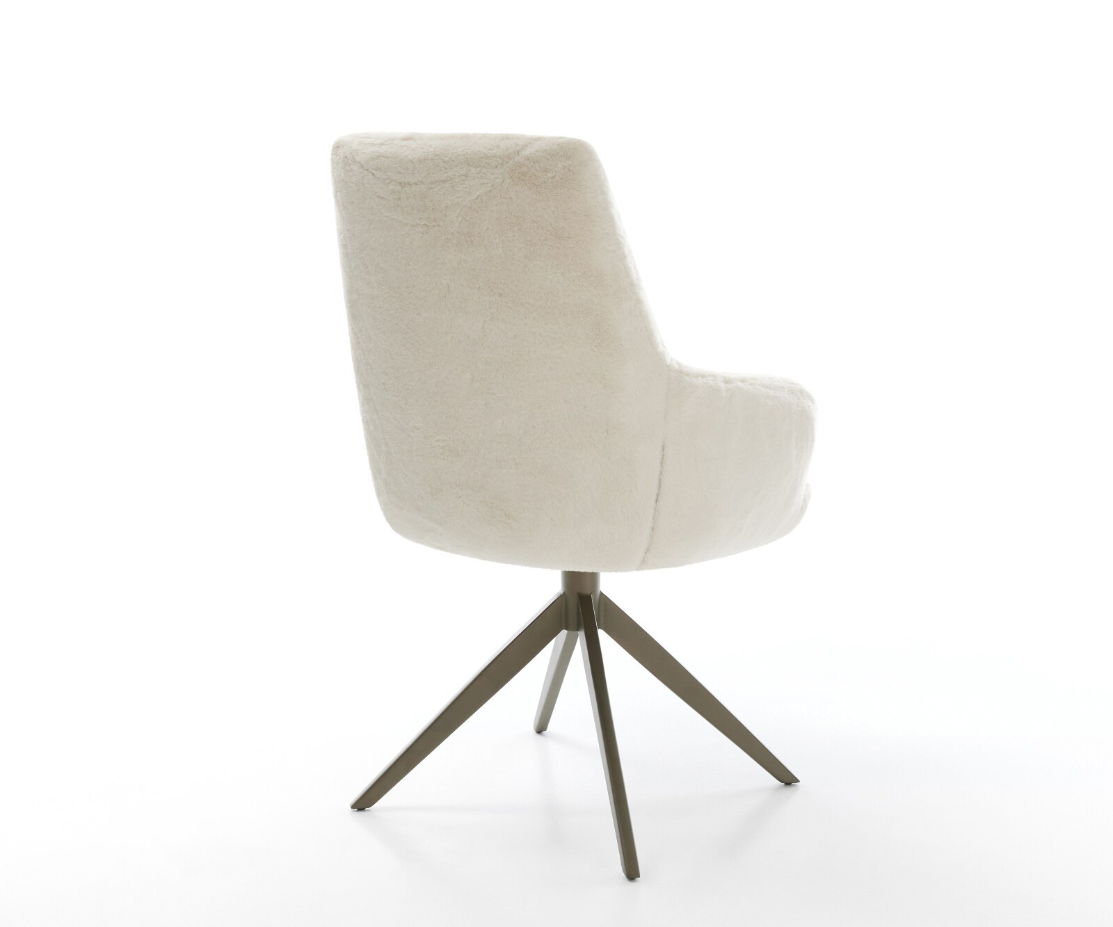 Chaise-pivotante Zelia-Flex avec accoudoirs peluche crème-blanc pied croisé large aspect titane pivotement sur 360° fonction bascule resorts ensachés 5