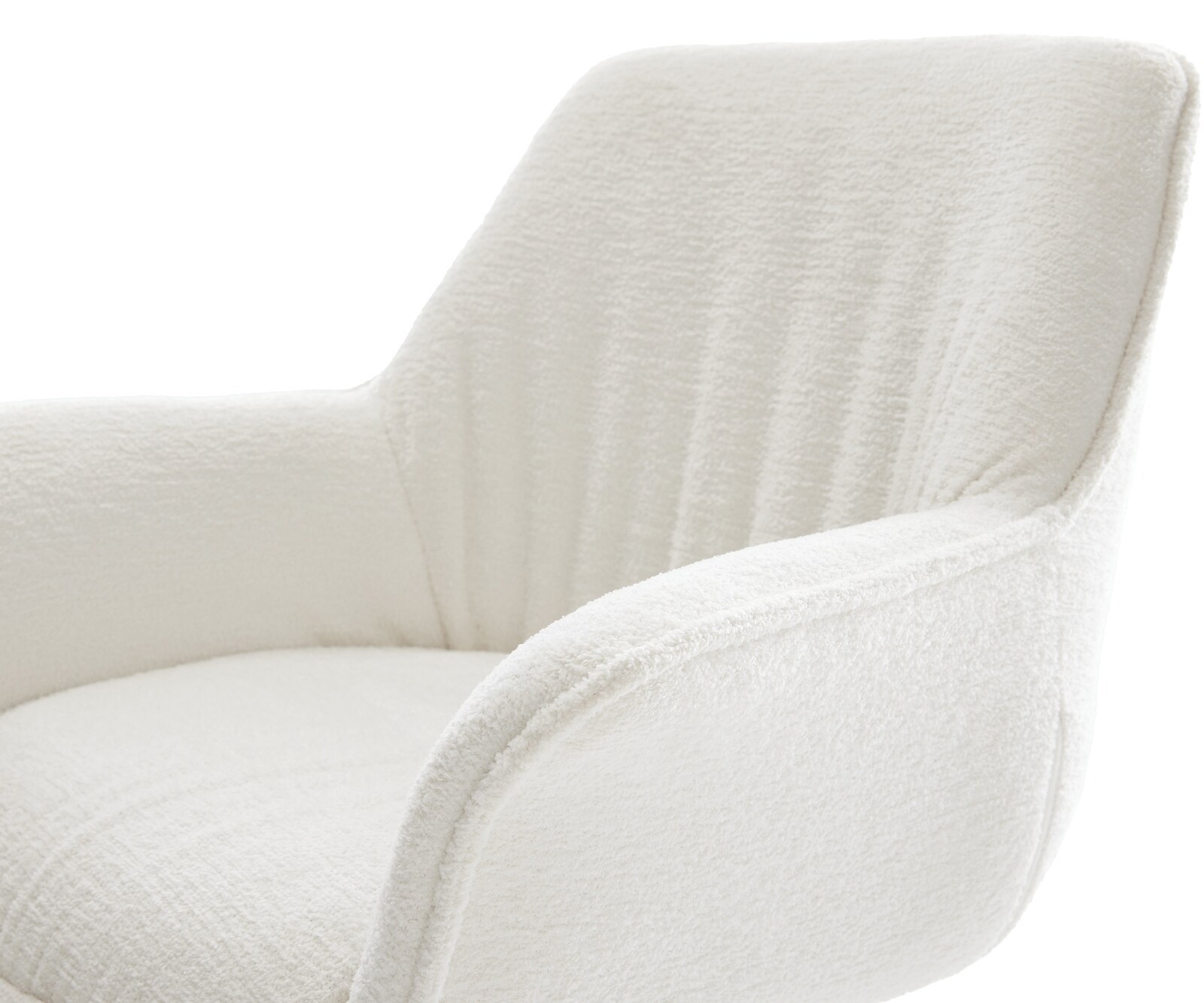 Chaise-de-salle-à-manger Keila-Flex avec accoudoirs bouclé doux beige 4 pieds coniques acier inoxydable 4