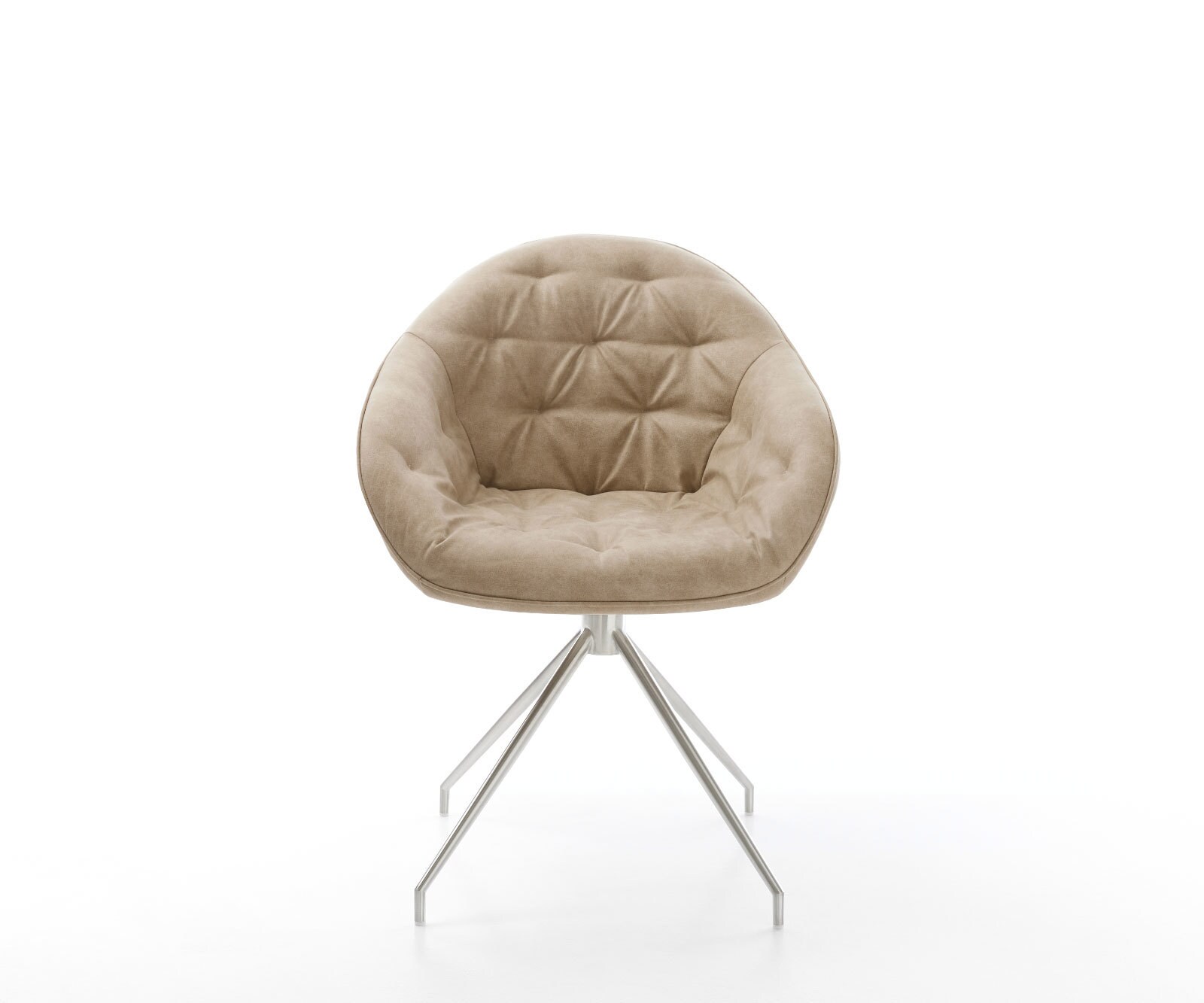 Chaise-de-salle-à-manger Gaio-Flex microvelours beige vintage pied croisé conique acier inoxydable brossé 1