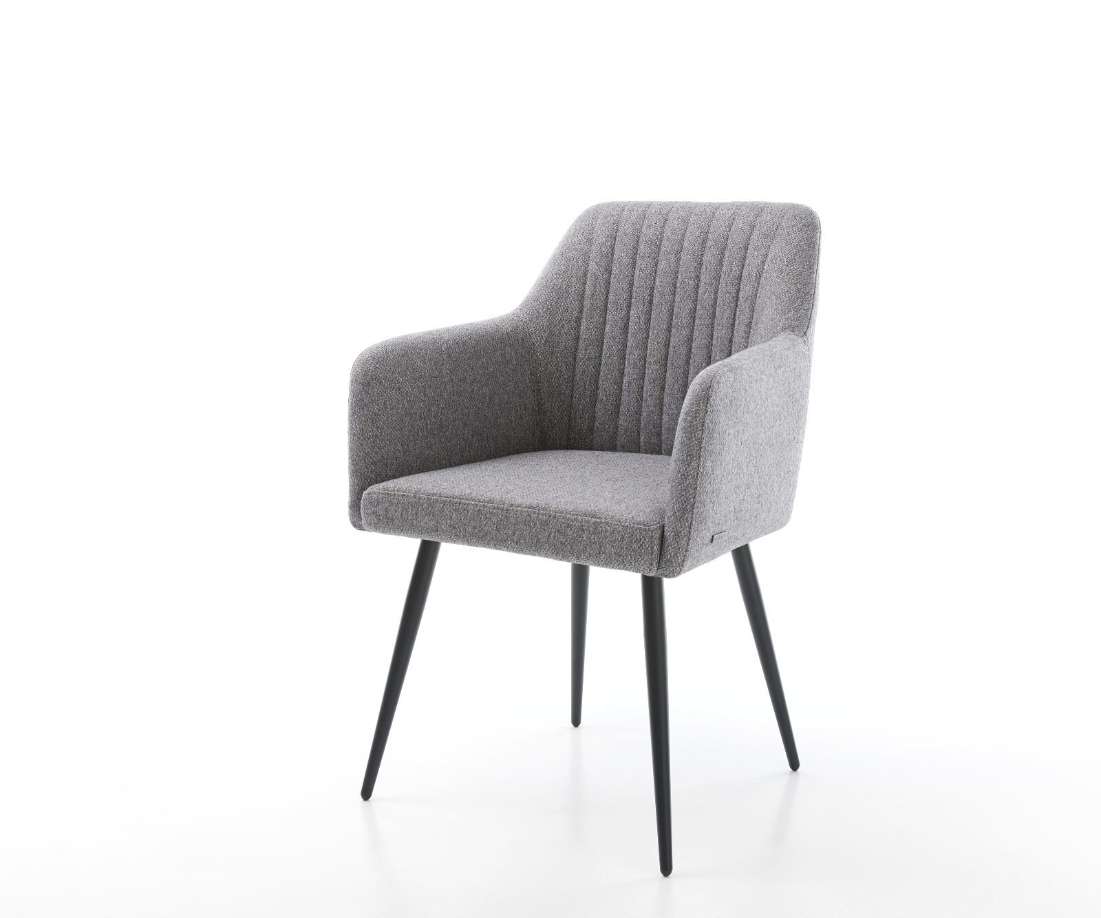 Chaise-de-salle-à-manger Greg-Flex tissu texturé gris clair 4 pieds coniques noir ressorts ensachés