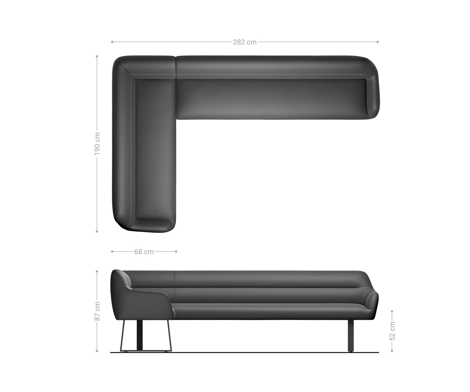 Banc-de-salle-à-manger Taya-Flex 285x190 cm tissu structuré doux taupe piètement à patins angulaire acier inoxydable ressort ensaché à droite 8