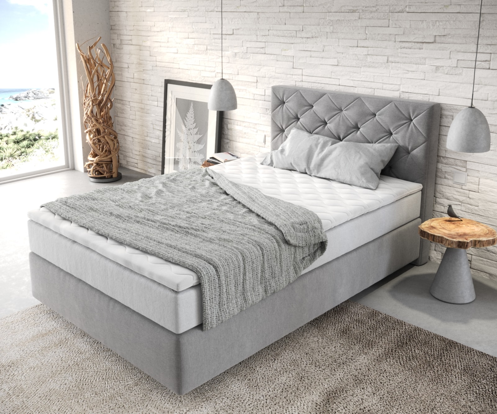 Lit-à-sommier-tapissier Dream-Great 120x200 cm Microfibre Gris avec matelas TFK et Visco Surmatelas 3 Lit-à-sommier-tapissier Dream-Great 120x200 cm Microfibre Gris avec matelas TFK et Visco Surmatelas 3