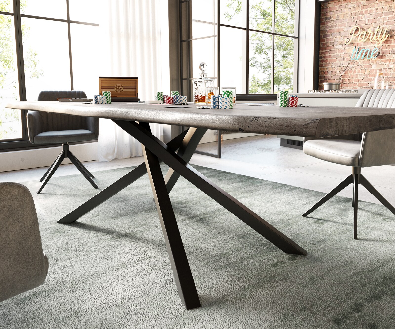 Table à manger Edge 260x100 acacia platine cadre croisé rectangle noir Live-Edge 4