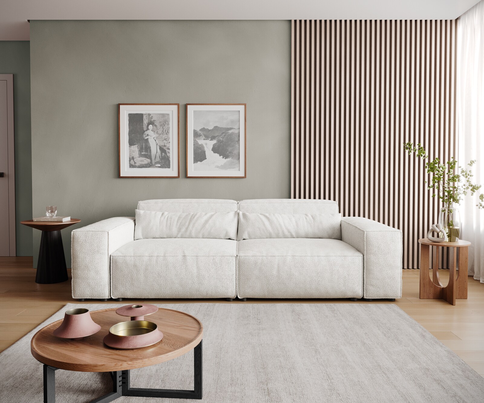 Grand Canapé Sirpio 230x90 cm Bouclee Crème-blanc 1