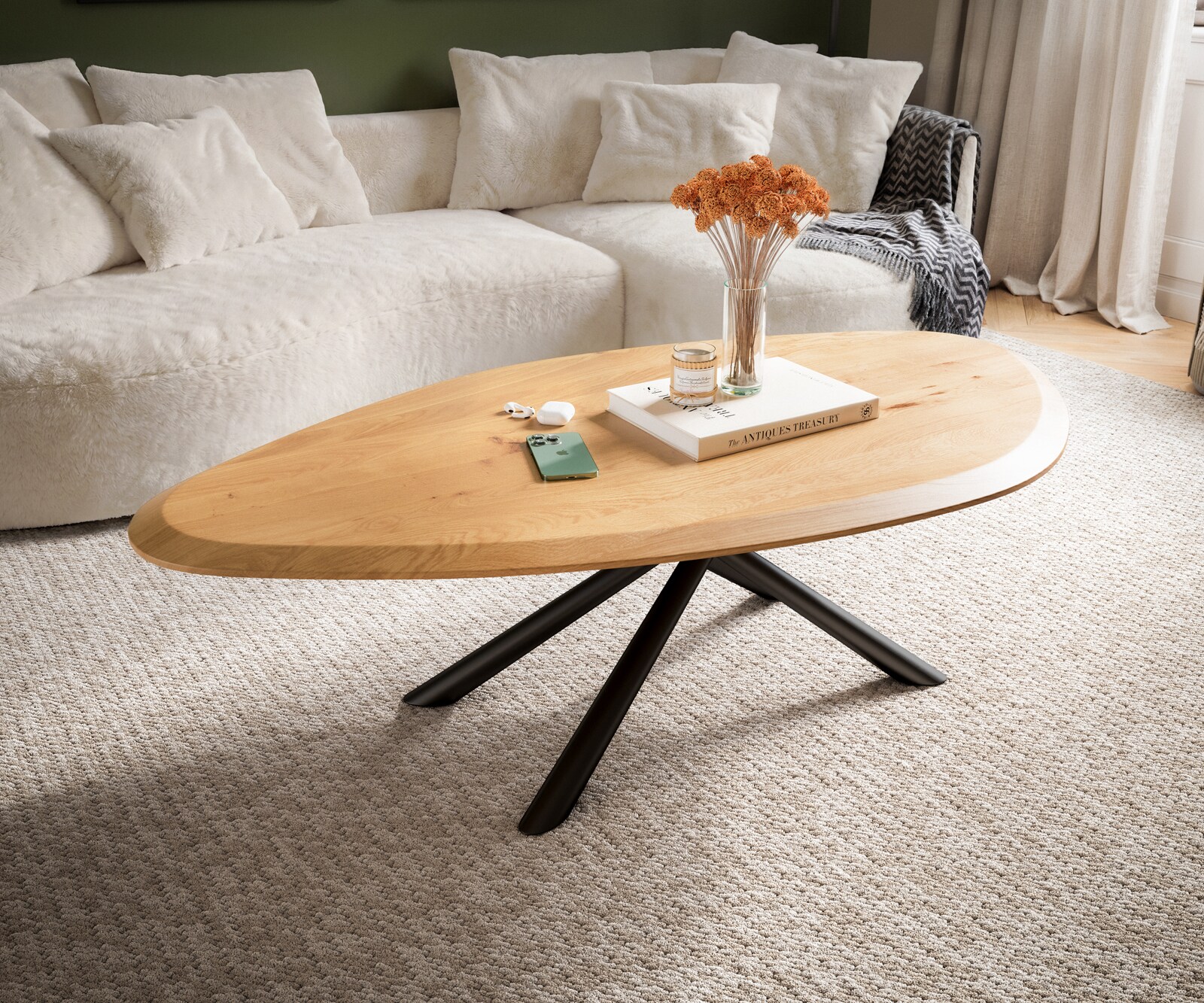 Table basse Edge Organique 140x76 cm Chêne naturel Flow-Edge Sarity Métal Noir 1