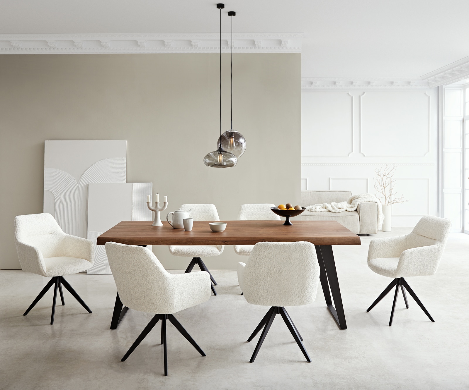 Chaise-de-salle-à-manger Pejo-Flex bouclé blanc pied croisé angulaire noir ressorts ensachés 3 Chaise-de-salle-à-manger Pejo-Flex bouclé blanc pied croisé angulaire noir ressorts ensachés 3