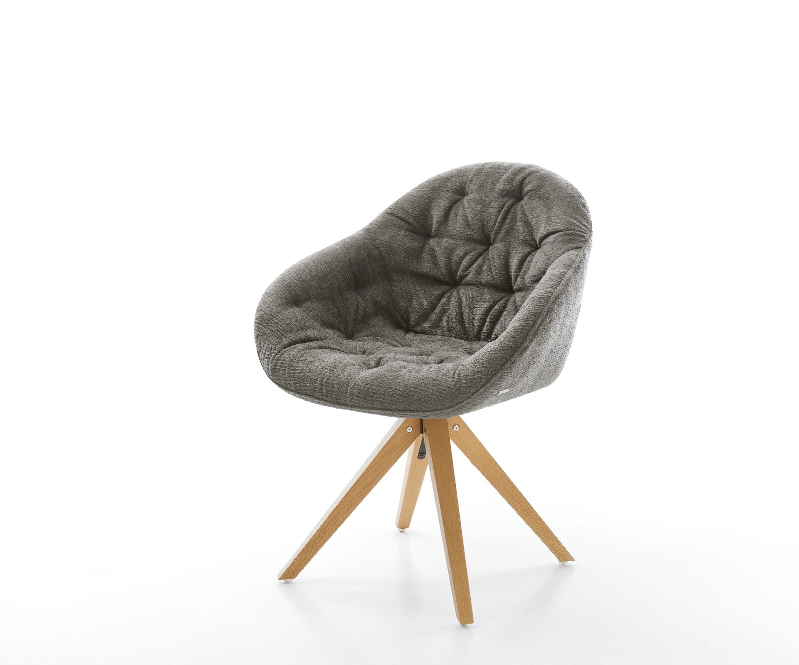 Chaise-pivotante Gaio-Flex bouclé doux couleur boue pied en bois angulaire naturel pivotement sur 180°