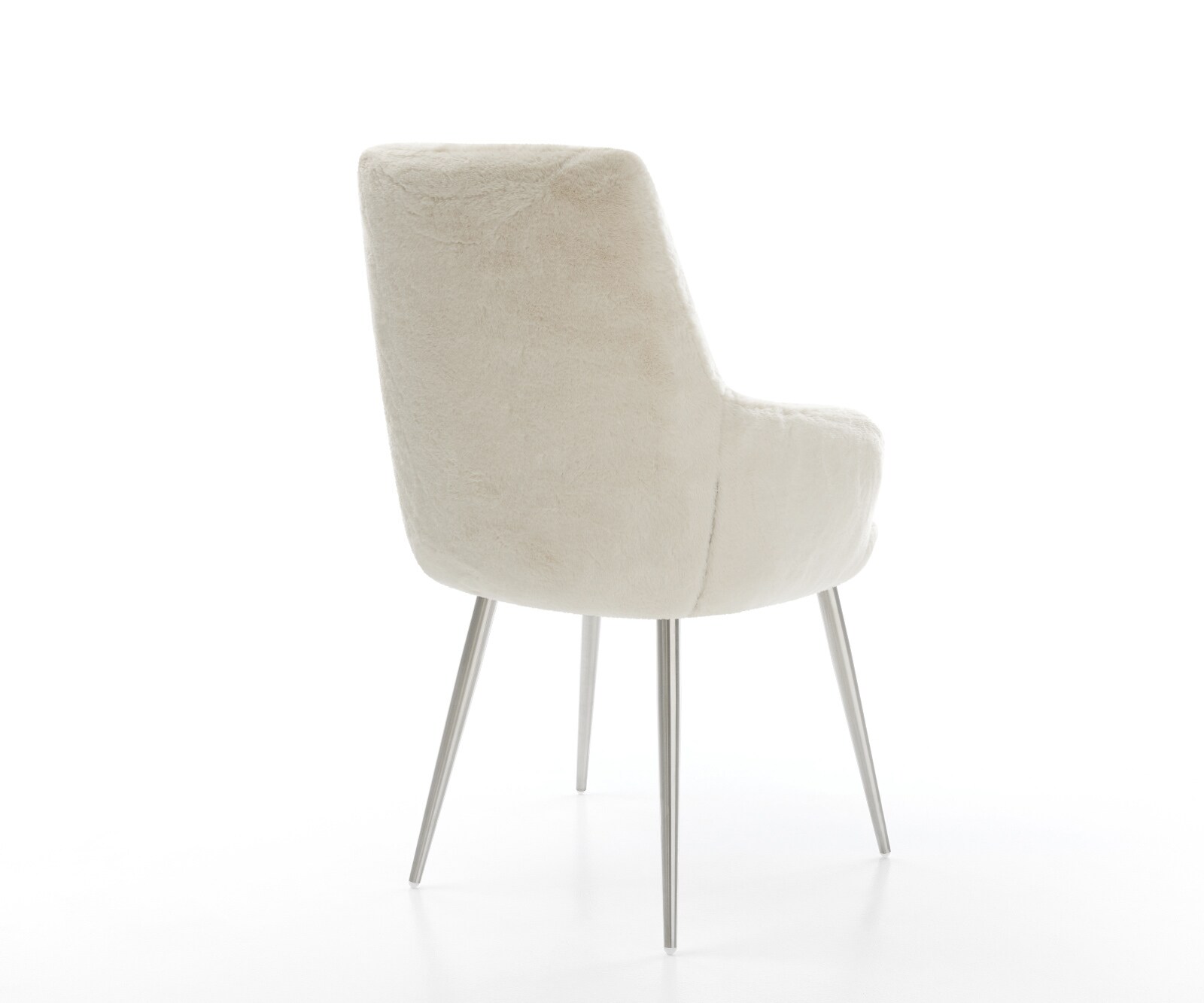 Chaise-de-salle-à-manger Zelia-Flex avec accoudoirs peluche crème-blanc 4 pieds coniques acier inoxydable resorts ensachés 4