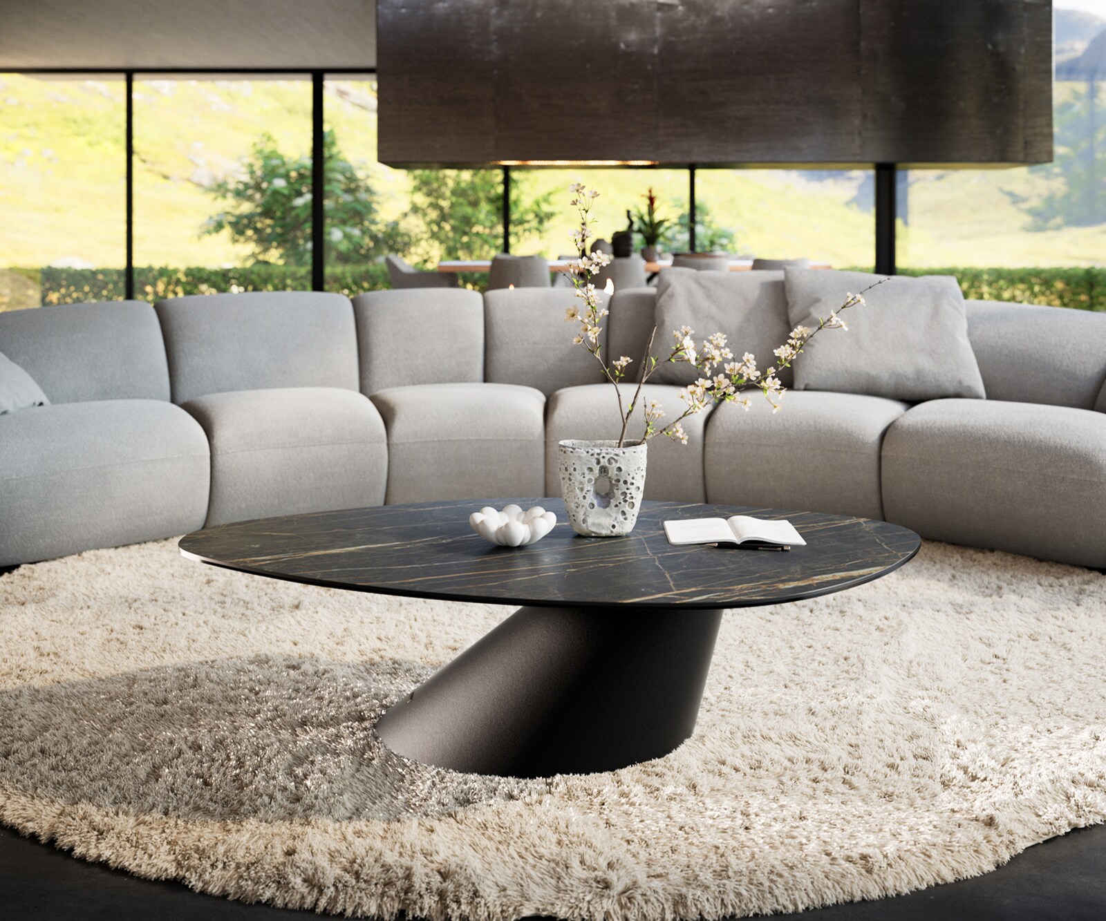 Table basse Edge Organique 140x76 cm céramique Laminam® Noir Desir brun Conis métal noir 2