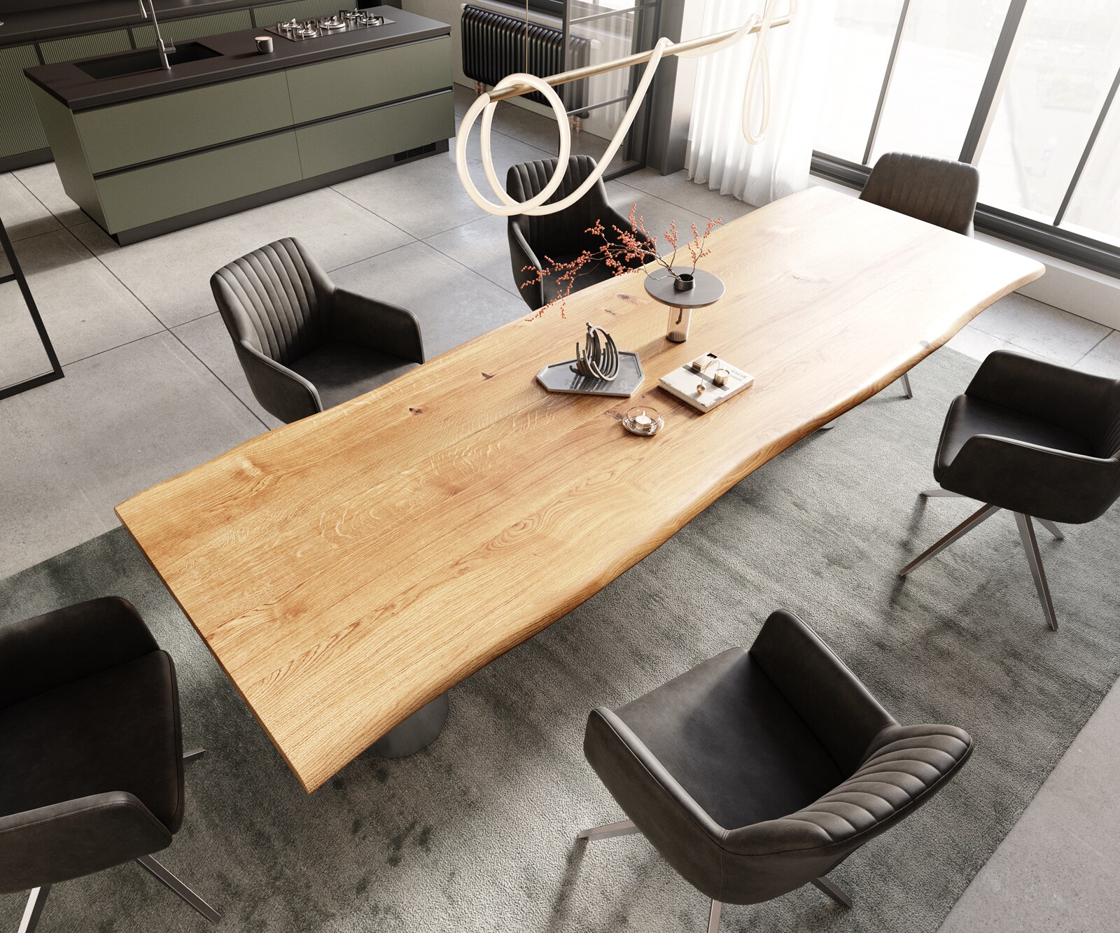Table à manger Edge 300x100x4 chêne naturee Pilier acier inoxydable brossé Live-Edge 4
