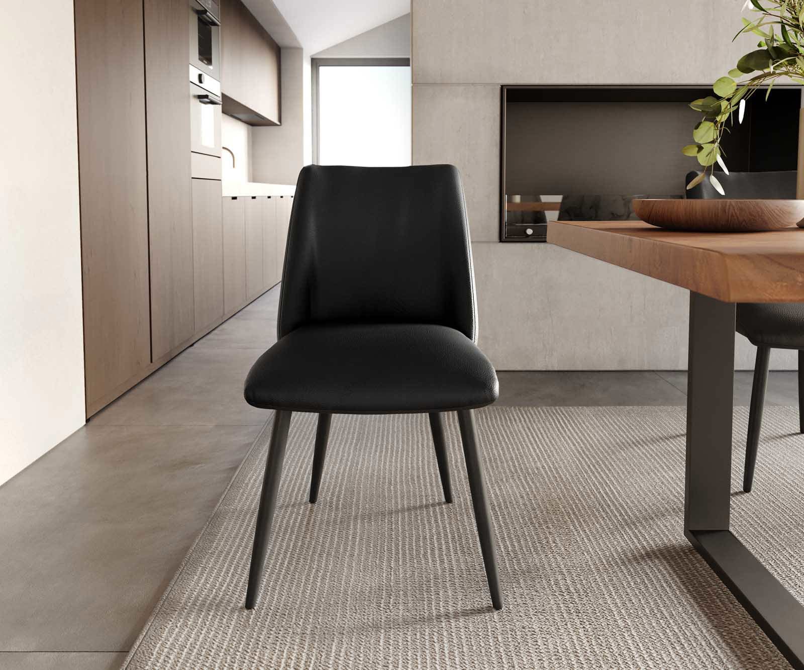 Chaise-de-salle-à-manger Elso-Flex cuir de vache noir 4 pieds coniques noir ressorts ensachés 1 Chaise-de-salle-à-manger Elso-Flex cuir de vache noir 4 pieds coniques noir ressorts ensachés 1