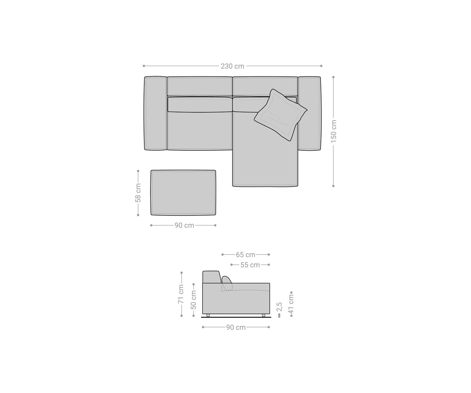 Canapé d'angle Sirpio 230x150 cm Bouclee Crème-blanc Recamiere variable avec Tabouret 6