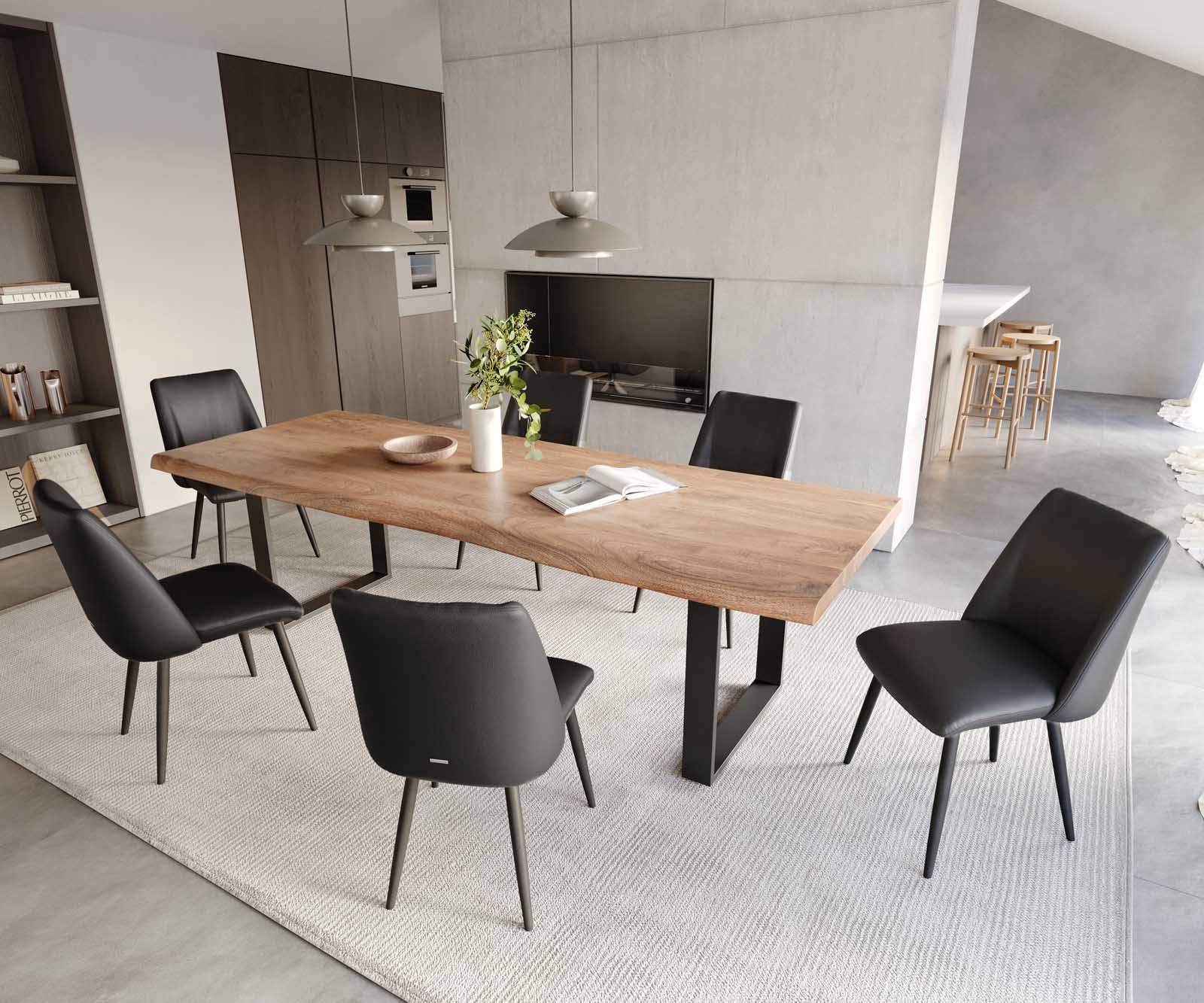 Chaise-de-salle-à-manger Elso-Flex cuir de vache noir 4 pieds coniques noir ressorts ensachés 4 Chaise-de-salle-à-manger Elso-Flex cuir de vache noir 4 pieds coniques noir ressorts ensachés 4