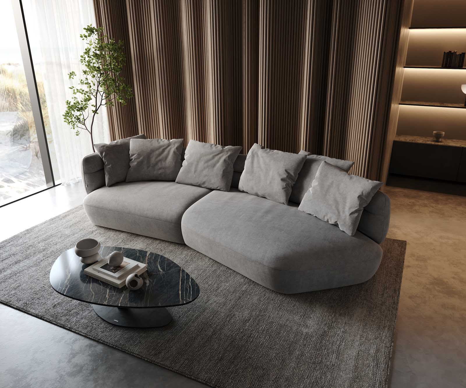 Canapé Roya 320x140 cm microfibre gris