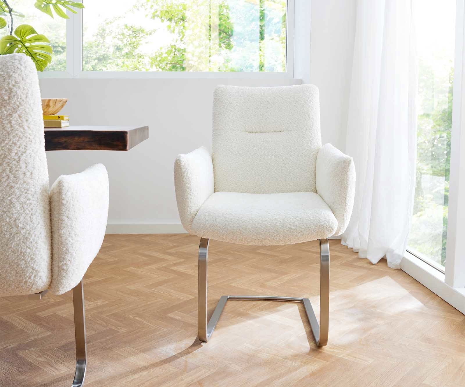 Cantilever Jova-Flex avec accoudoirs bouclé blanc pied cantilever rond acier inoxydable brossé ressorts ensachés 1 Cantilever Jova-Flex avec accoudoirs bouclé blanc pied cantilever rond acier inoxydable brossé ressorts ensachés 1