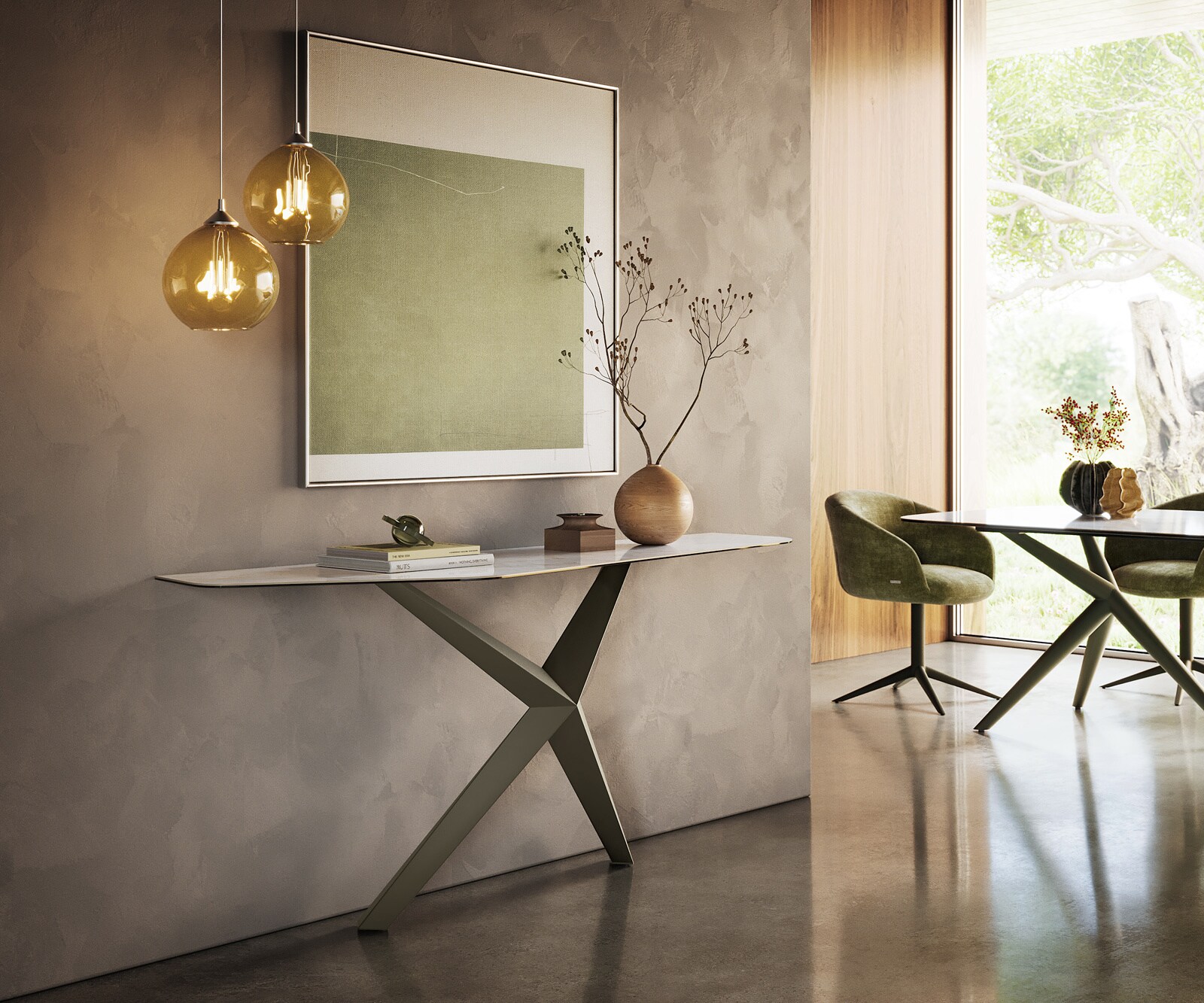 Console Edge Polygonal 180x50 cm Céramique Onyx Pearl Zentharo Métal Effektfinish Titan 7