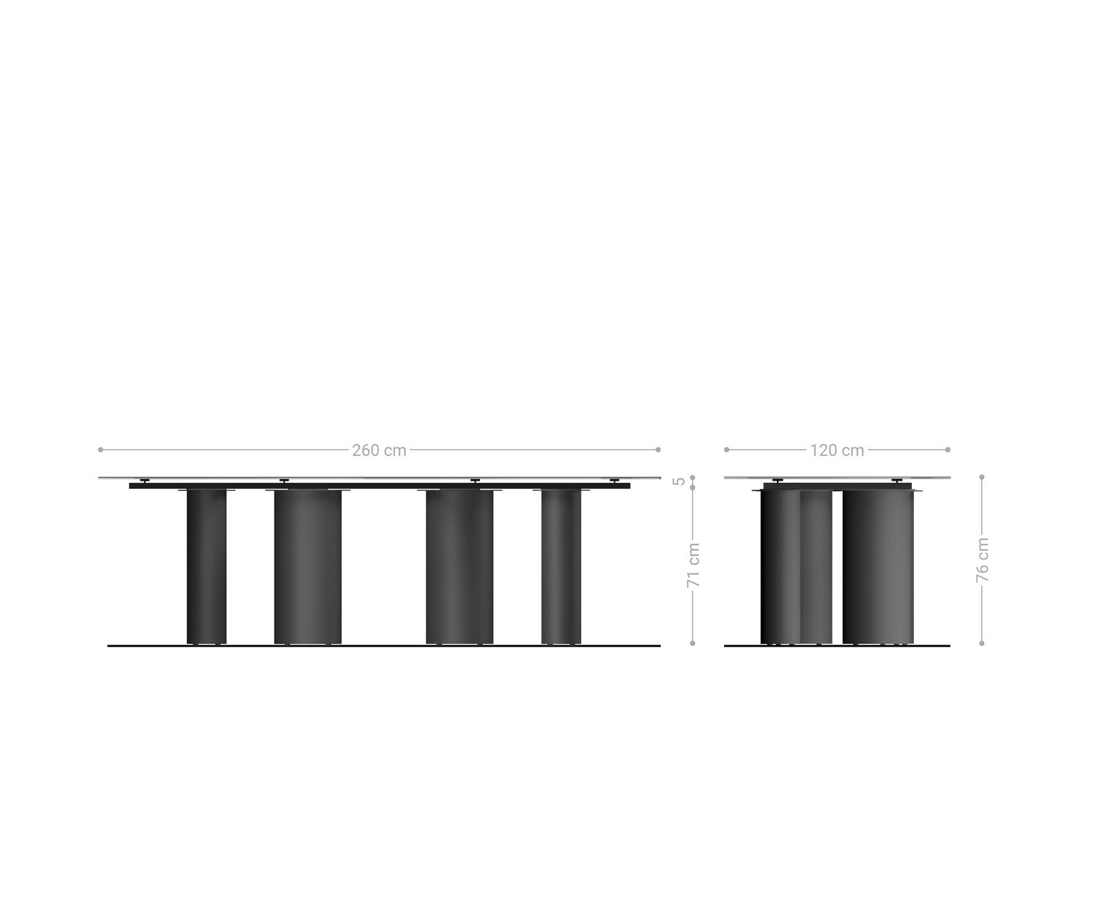 Table à manger Edge Boot 260x120 cm Céramique Laminam® Nero Greco Anthracite Pilier Métal Noir 7