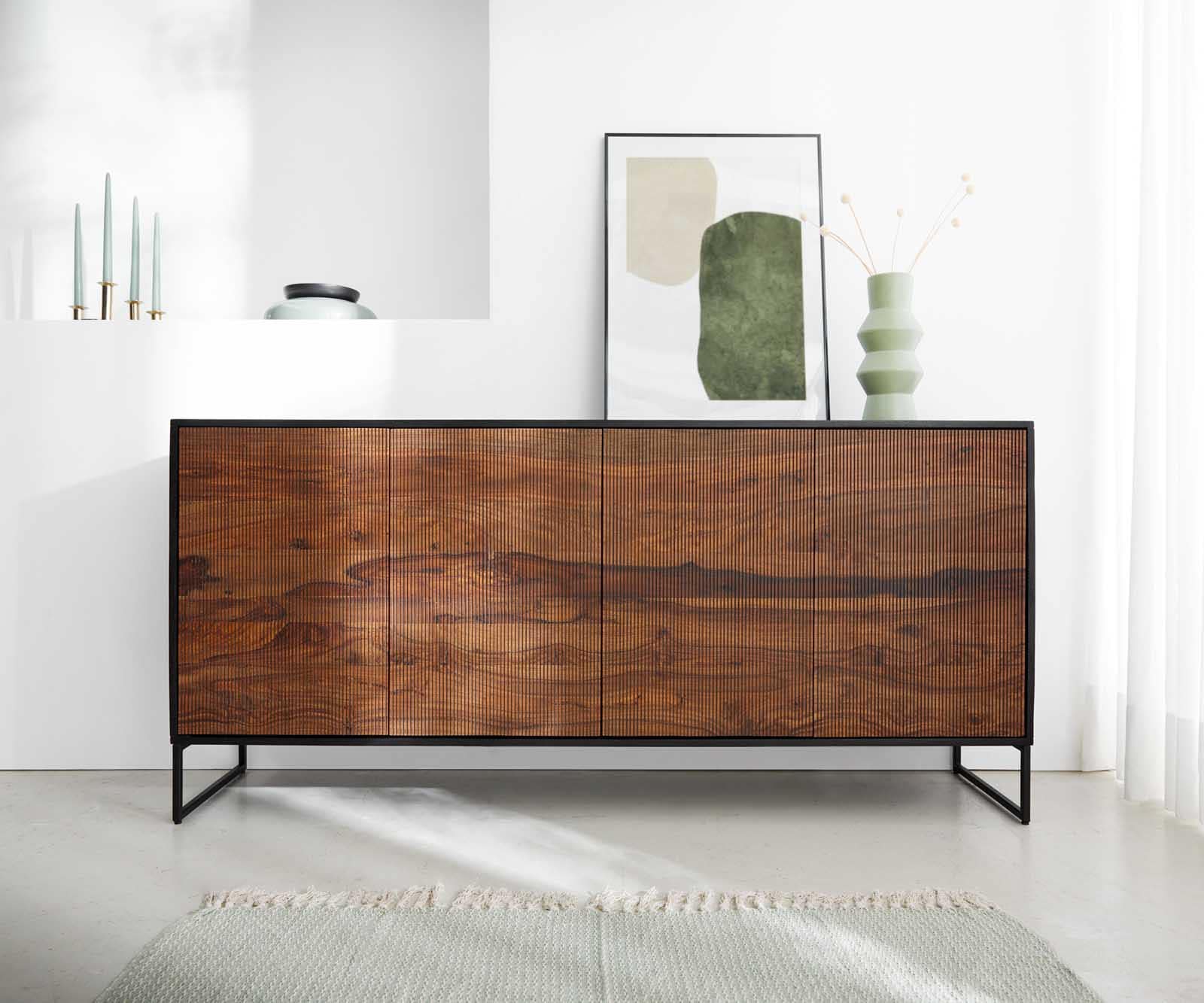 Buffet Vaag 170 cm Sheesham naturel manguier noir 4 portes 2 Buffet Vaag 170 cm Sheesham naturel manguier noir 4 portes 2