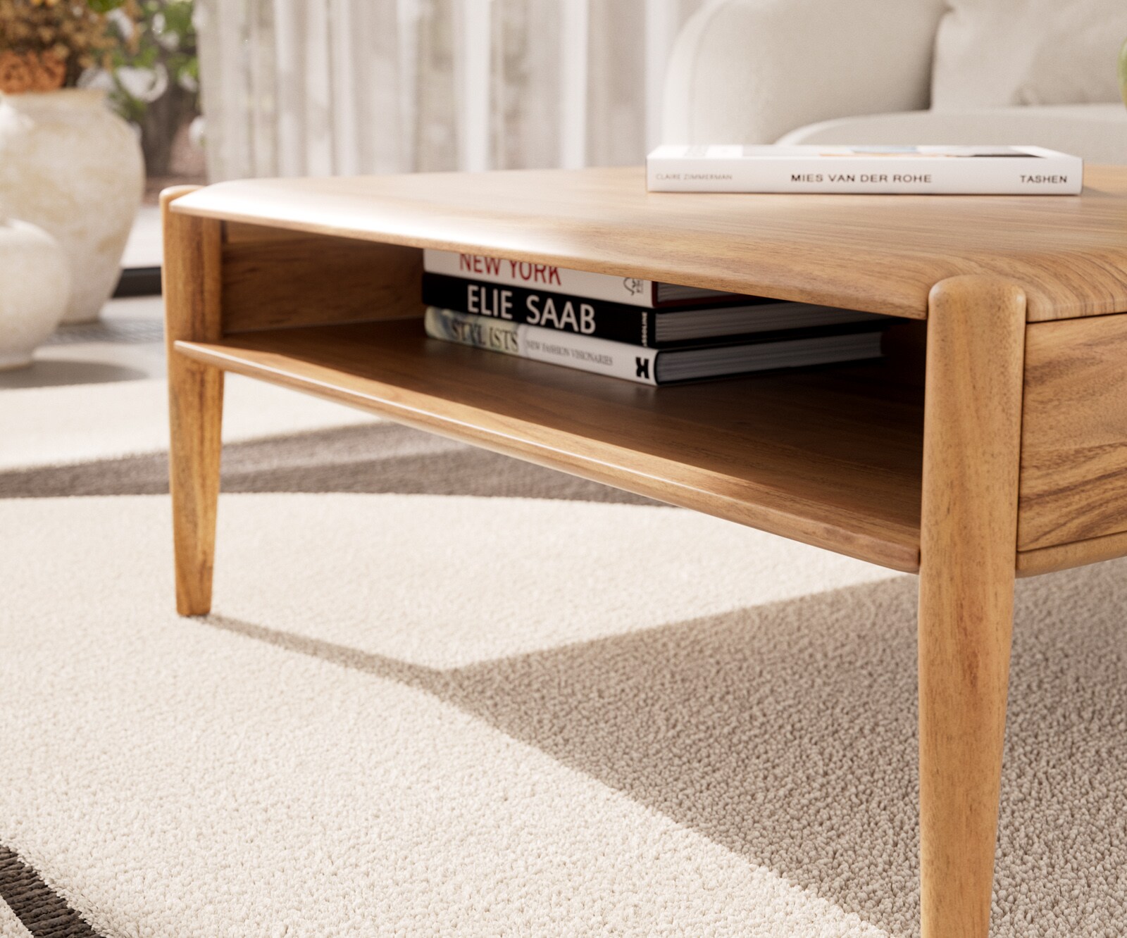 Table-basse Simcha 90x90 cm acacia naturel 1 compartiment 4