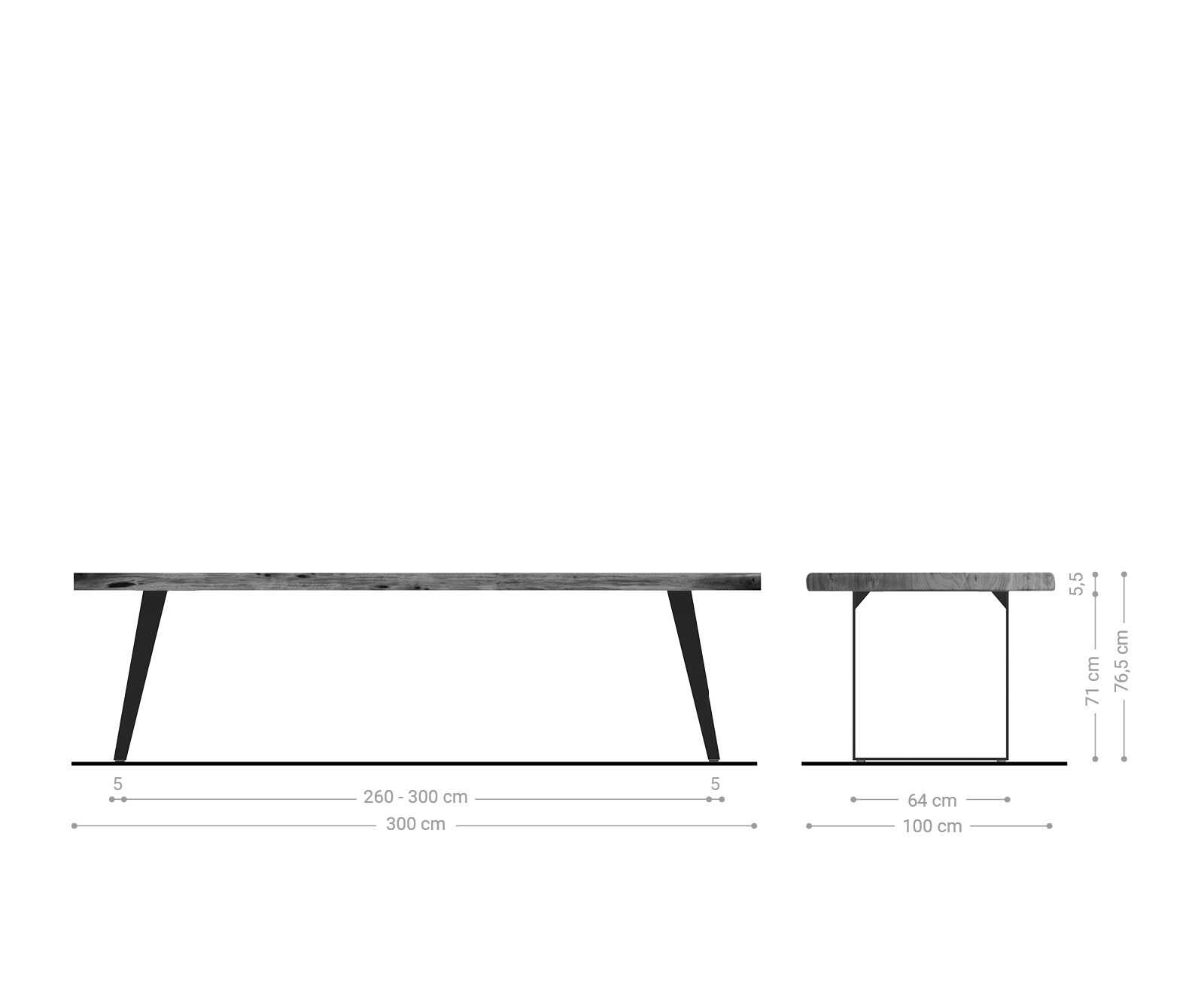 Table-à-manger Edge 300x100 XL acacia marron métal incliné Live-Edge 6